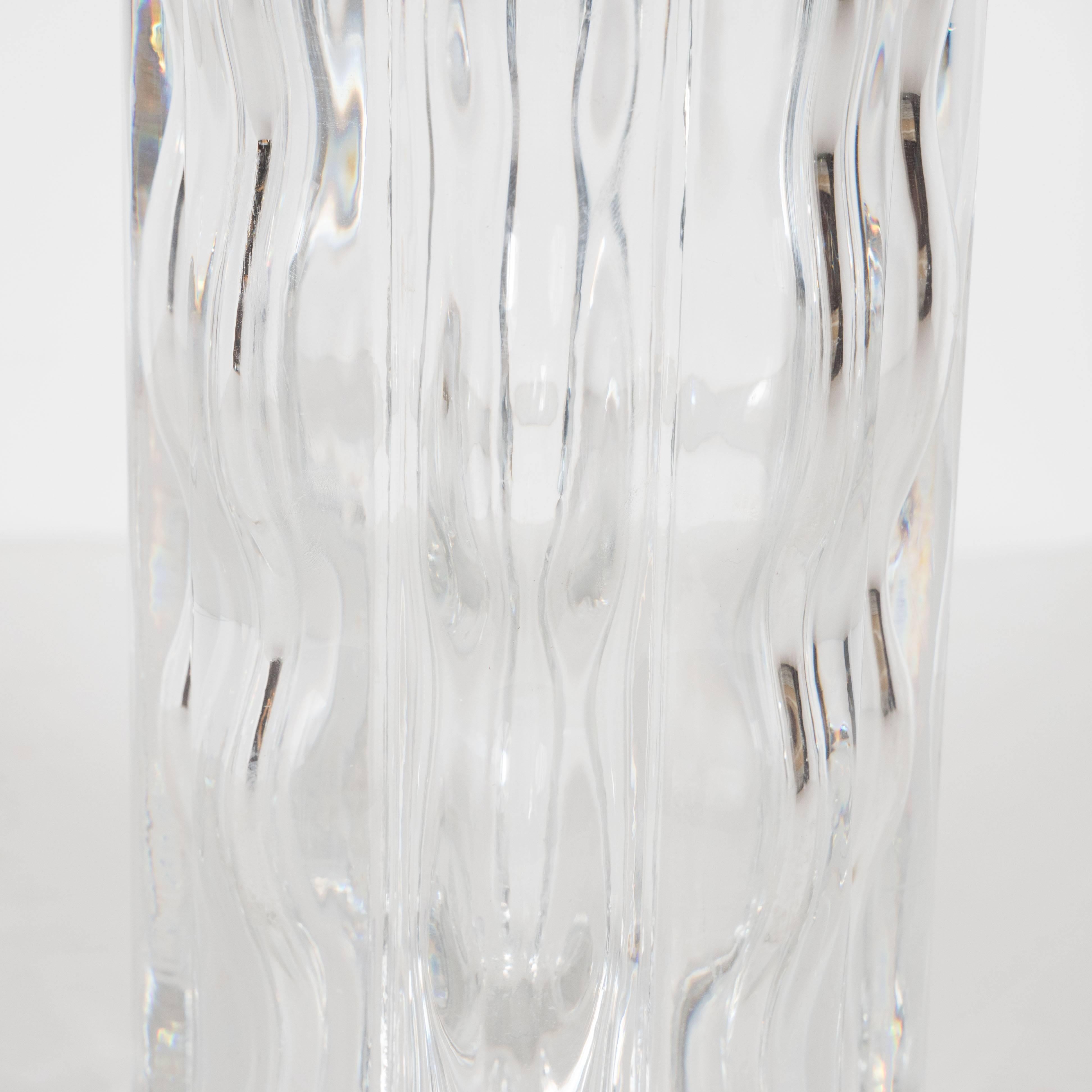 Swedish Mid-Century Modern Translucent Handblown Rippled Glass Vase by Orrefors  3