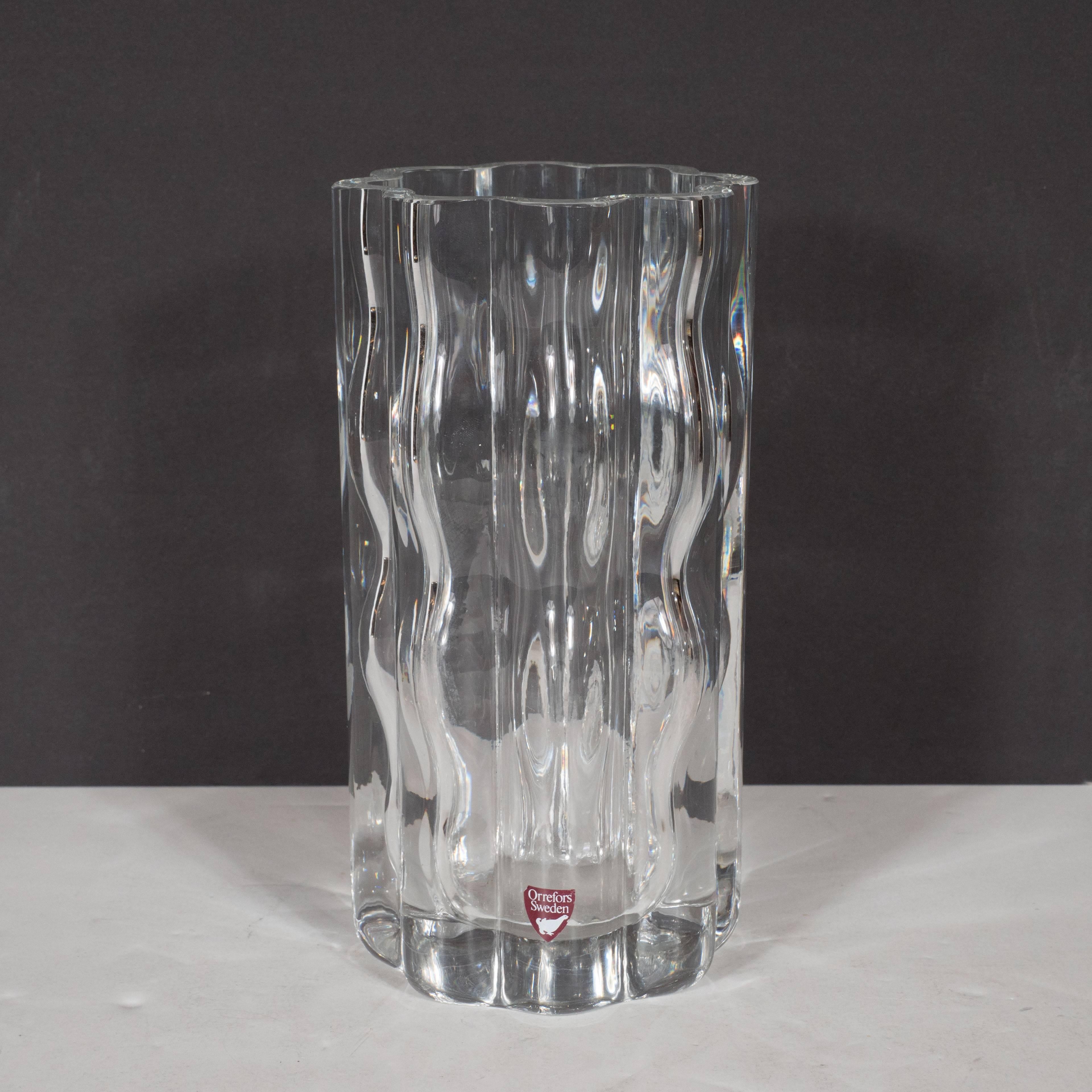 Mid-20th Century Swedish Mid-Century Modern Translucent Handblown Rippled Glass Vase by Orrefors 