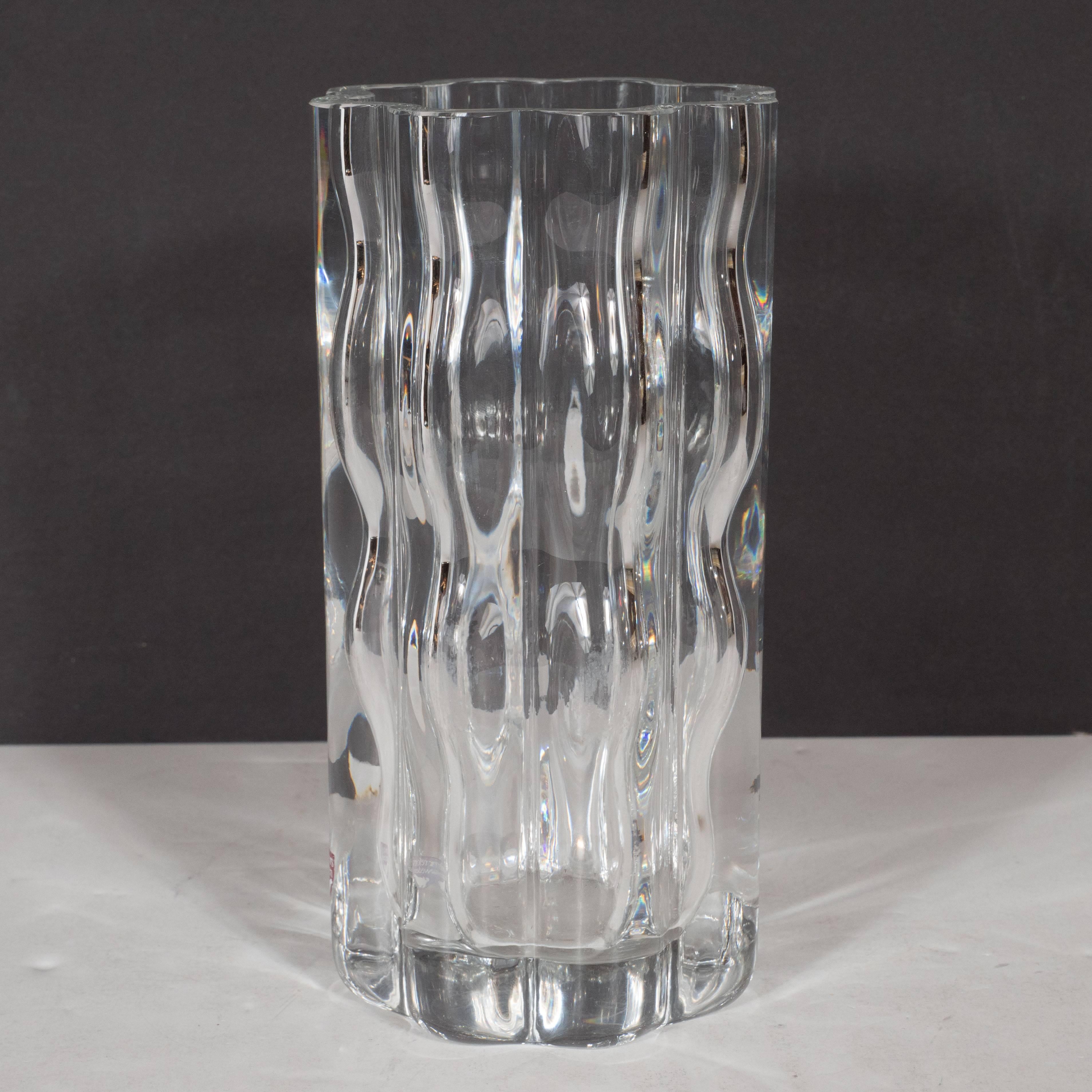 Blown Glass Swedish Mid-Century Modern Translucent Handblown Rippled Glass Vase by Orrefors 