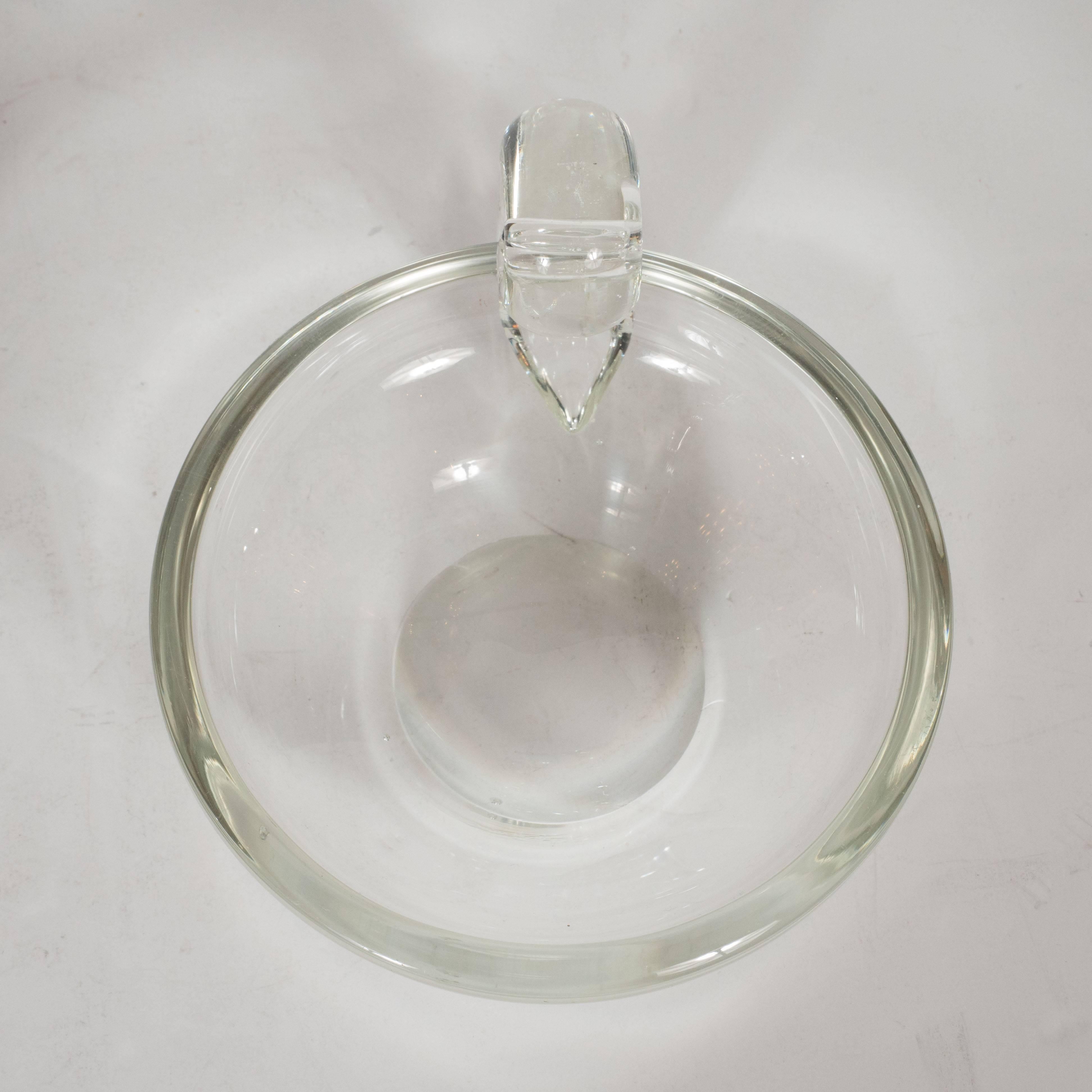 Art Glass Pair of Mid-Century Modern Handblown Handled Translucent Bowls by Steuben