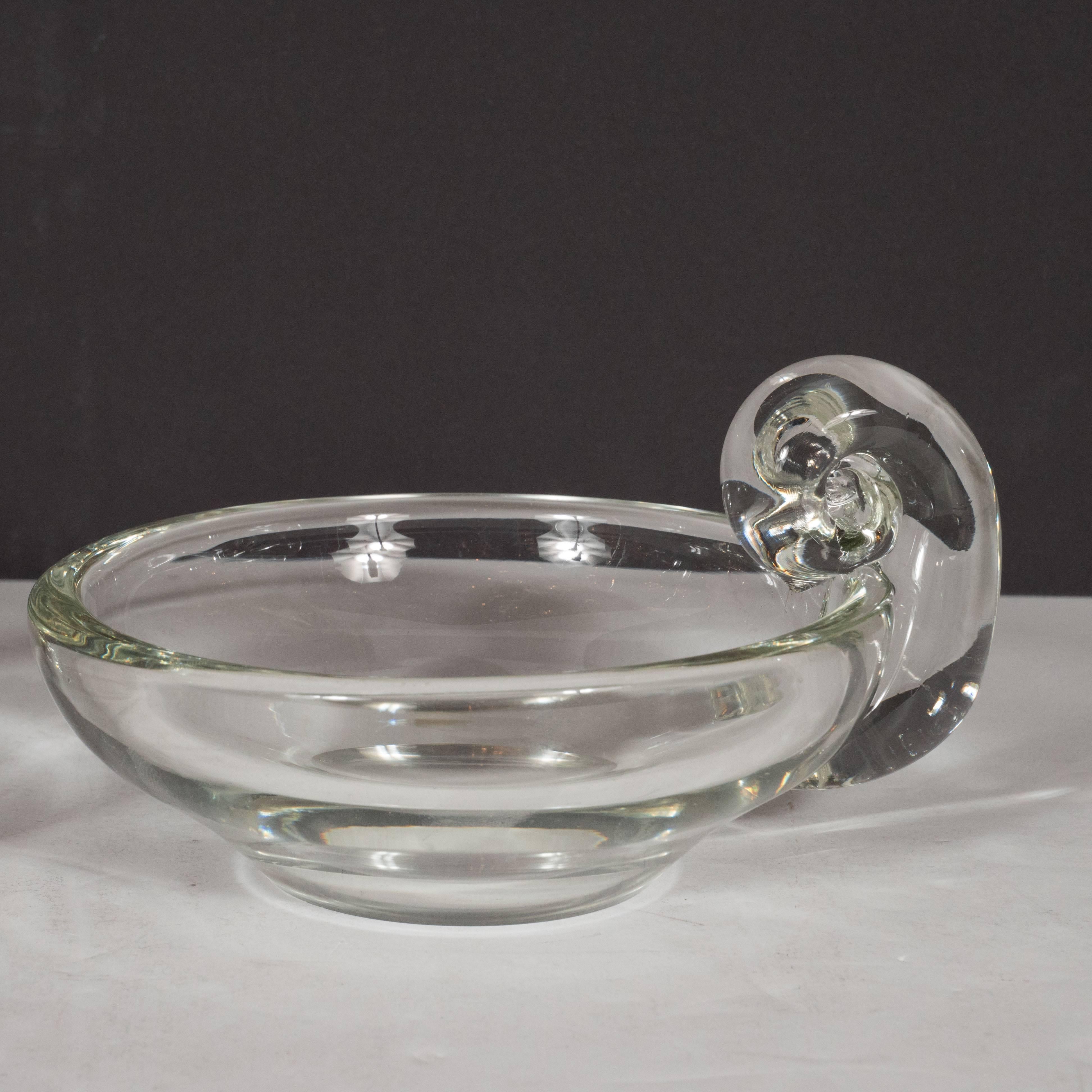 Pair of Mid-Century Modern Handblown Handled Translucent Bowls by Steuben 2