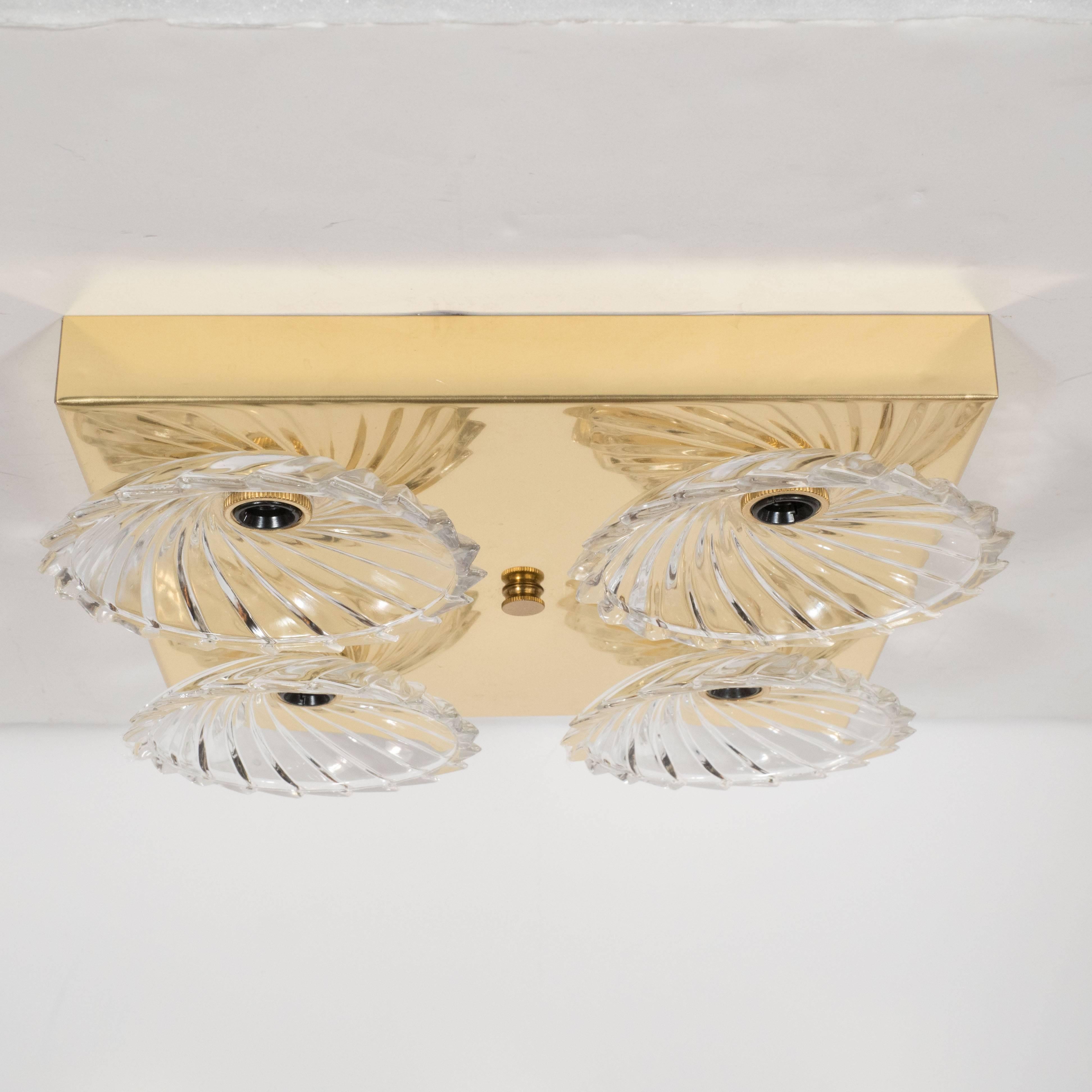 Late 20th Century Pair of Mid-Century Modern Flush Mount with Bobeche Glass Shades