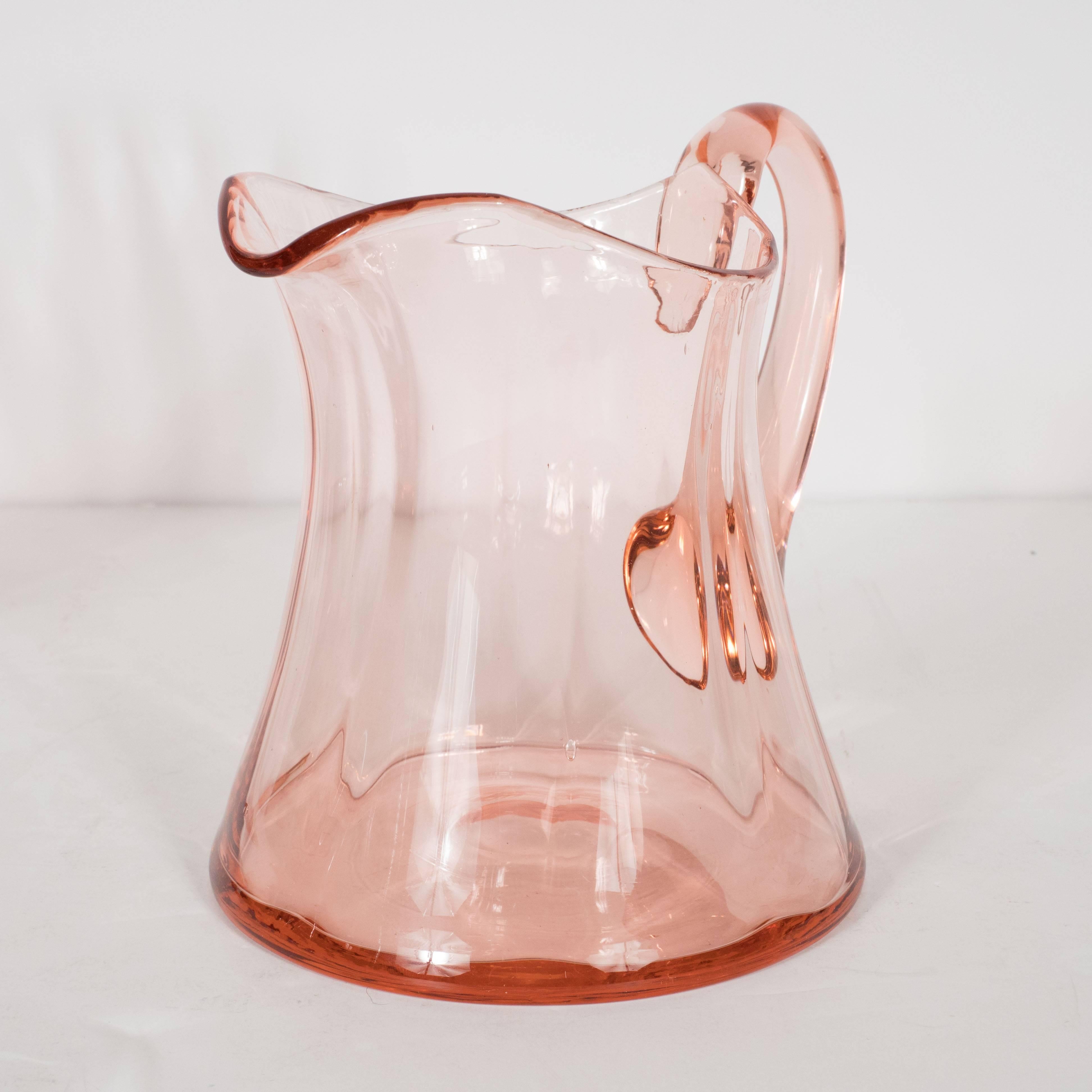 American Art Deco Channeled Rose Colored Pitcher In Excellent Condition In New York, NY