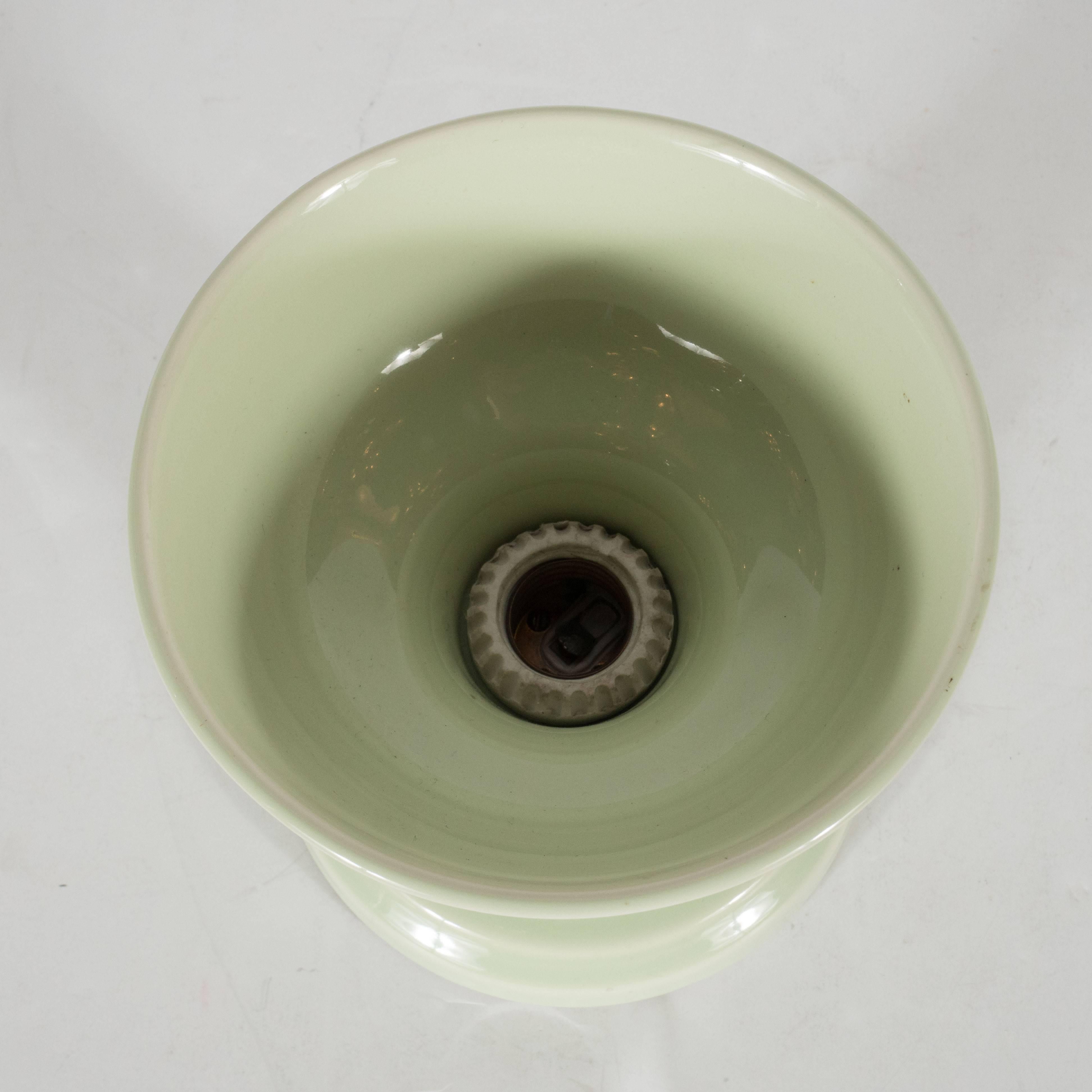 Art Deco Skyscraper Style Porcelain Flush Mount Chandelier in a Celadon Hue In Excellent Condition In New York, NY