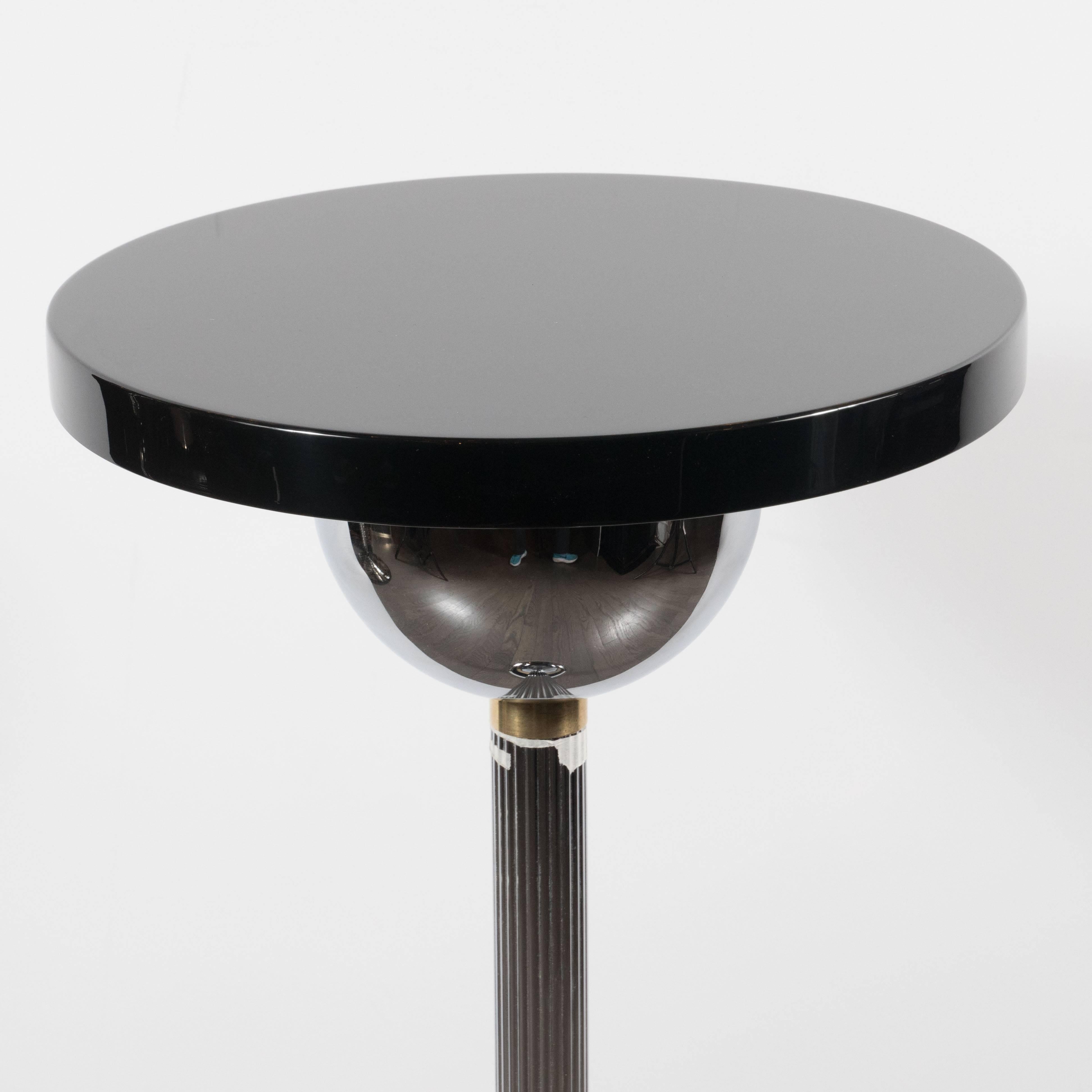 Mid-20th Century Art Deco Machine Age Drinks Table in Black Lacquer and Chrome