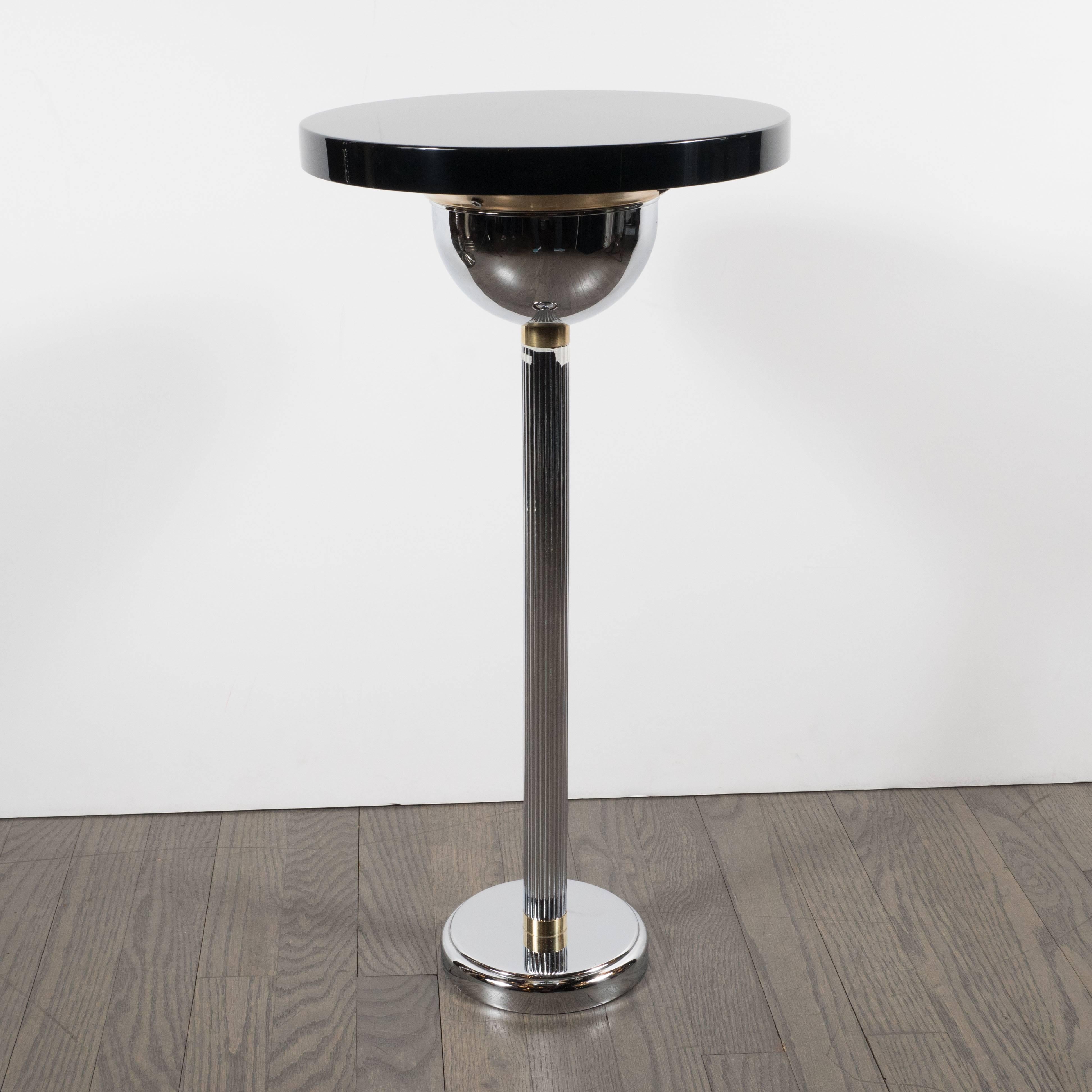 American Art Deco Machine Age Drinks Table in Black Lacquer and Chrome
