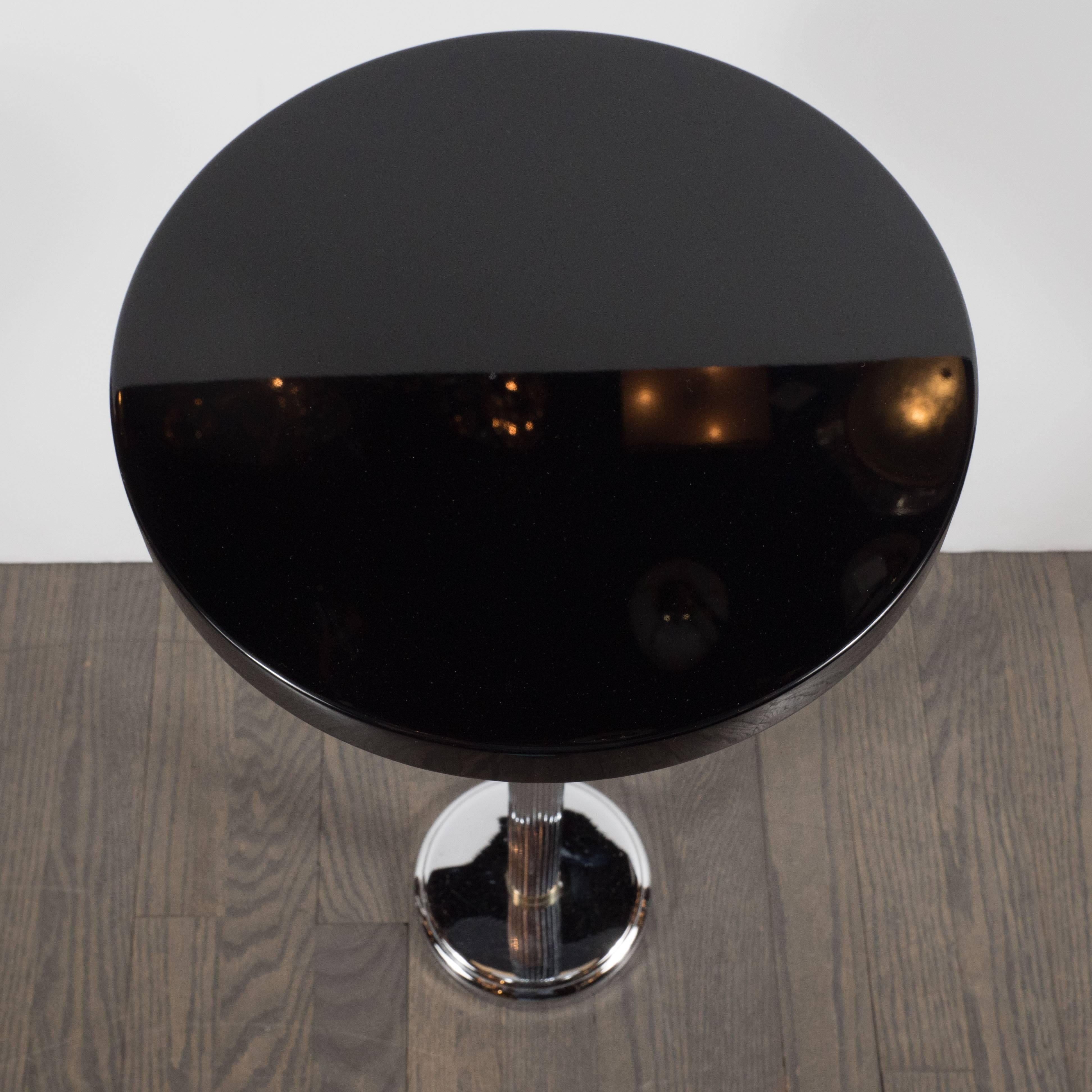 Art Deco Machine Age Drinks Table in Black Lacquer and Chrome 1