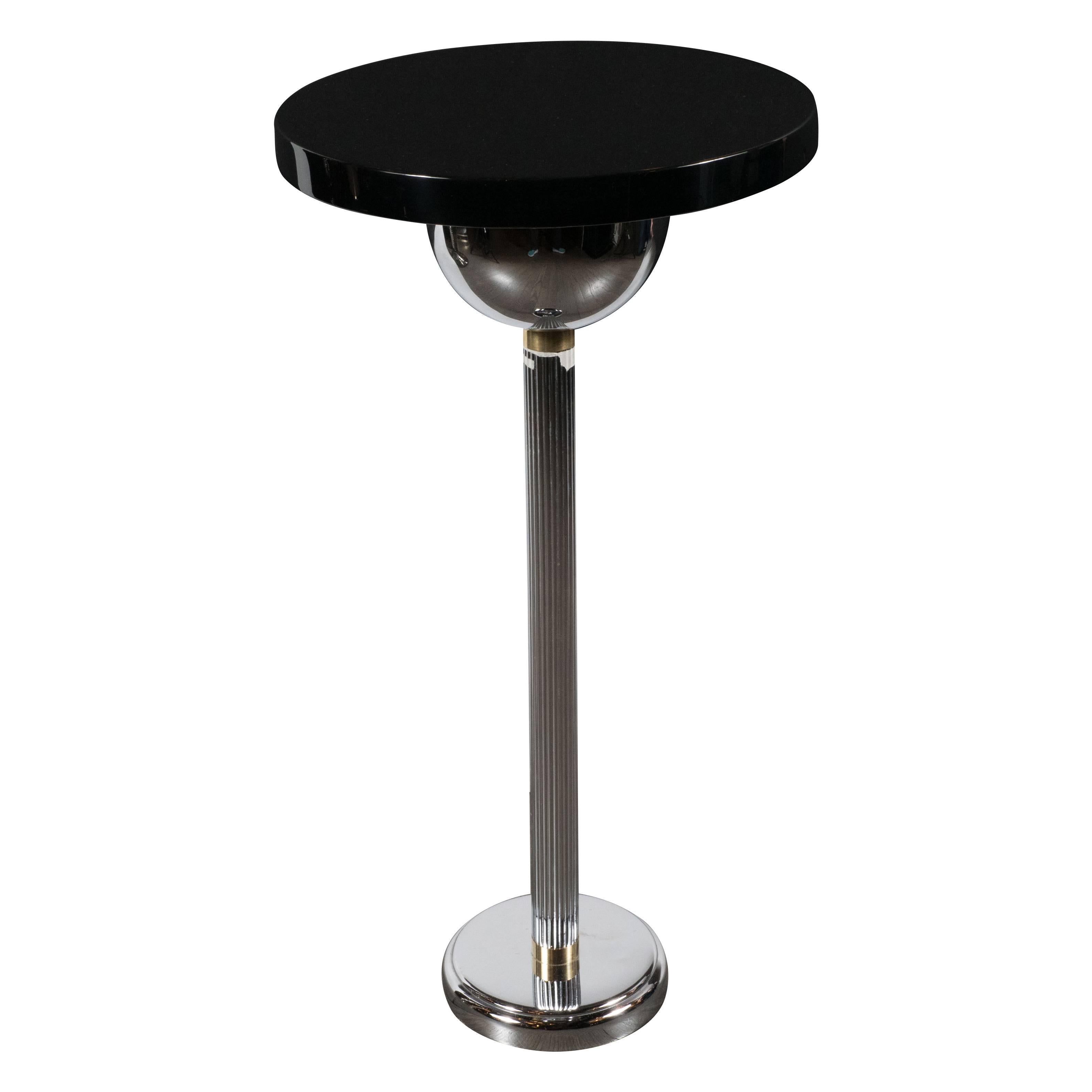 Art Deco Machine Age Drinks Table in Black Lacquer and Chrome