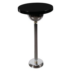 Vintage Art Deco Machine Age Drinks Table in Black Lacquer and Chrome