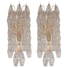 Pair of Handblown Murano Glass Polyhedral Sconces with Brass Fittings
