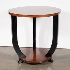 Table de Gueridon Art Déco à deux niveaux en noyer et laque noire assortis