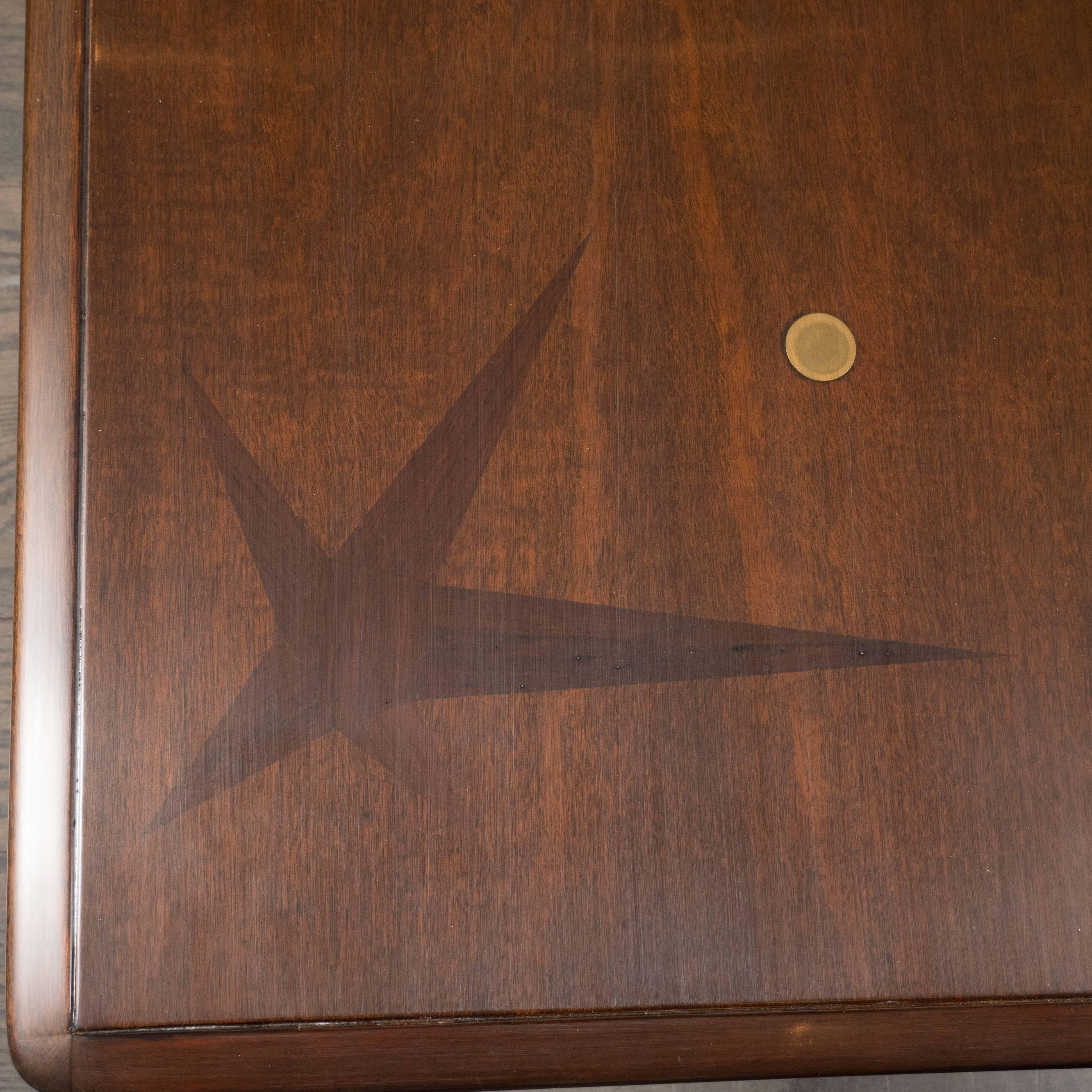 Mid-Century Modern Hand Rubbed Walnut, Brass and Rosewood Inlaid Cocktail Table 5