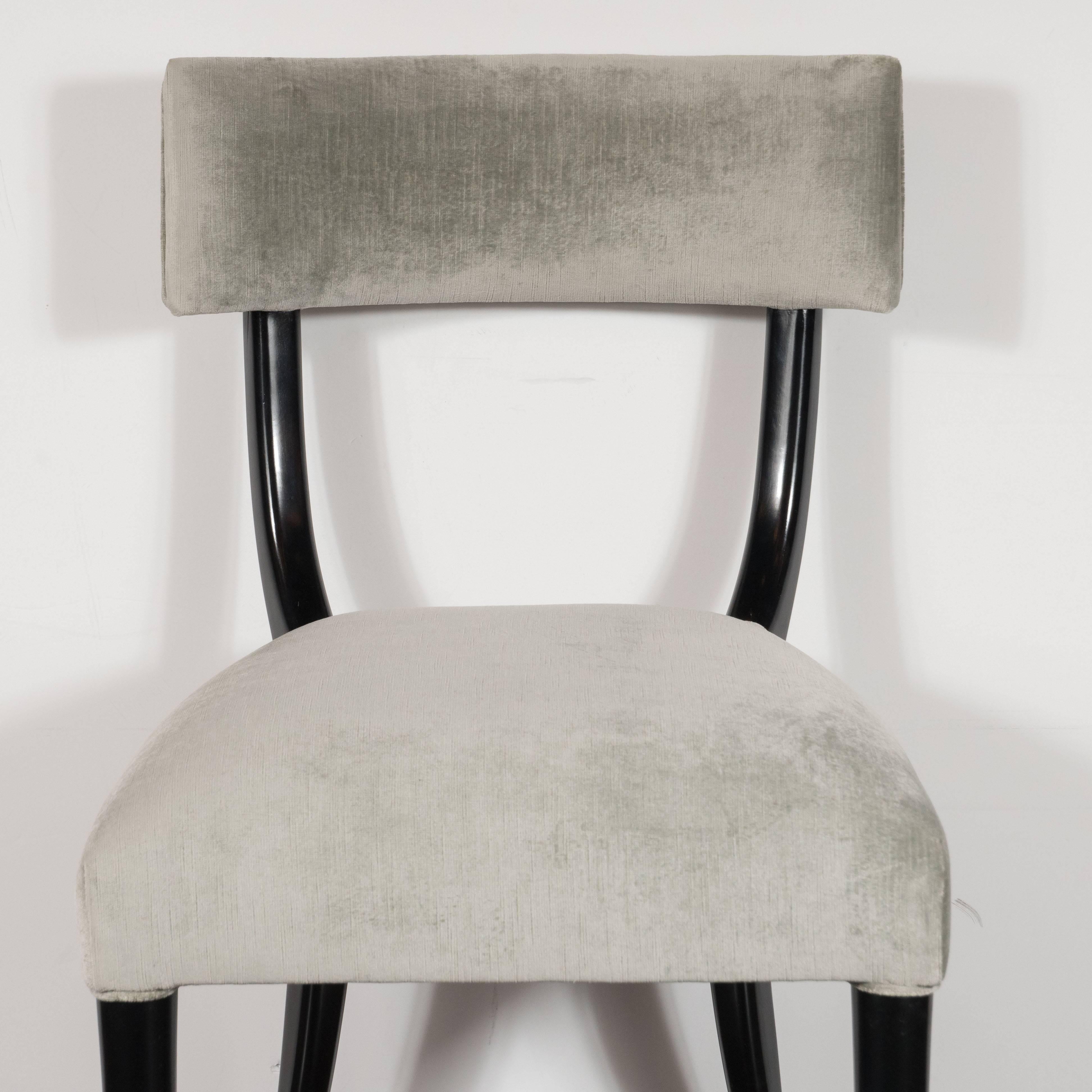 American Set of Six Mid-Century Modern Klismos Form Dining Chairs in Ebonized Walnut