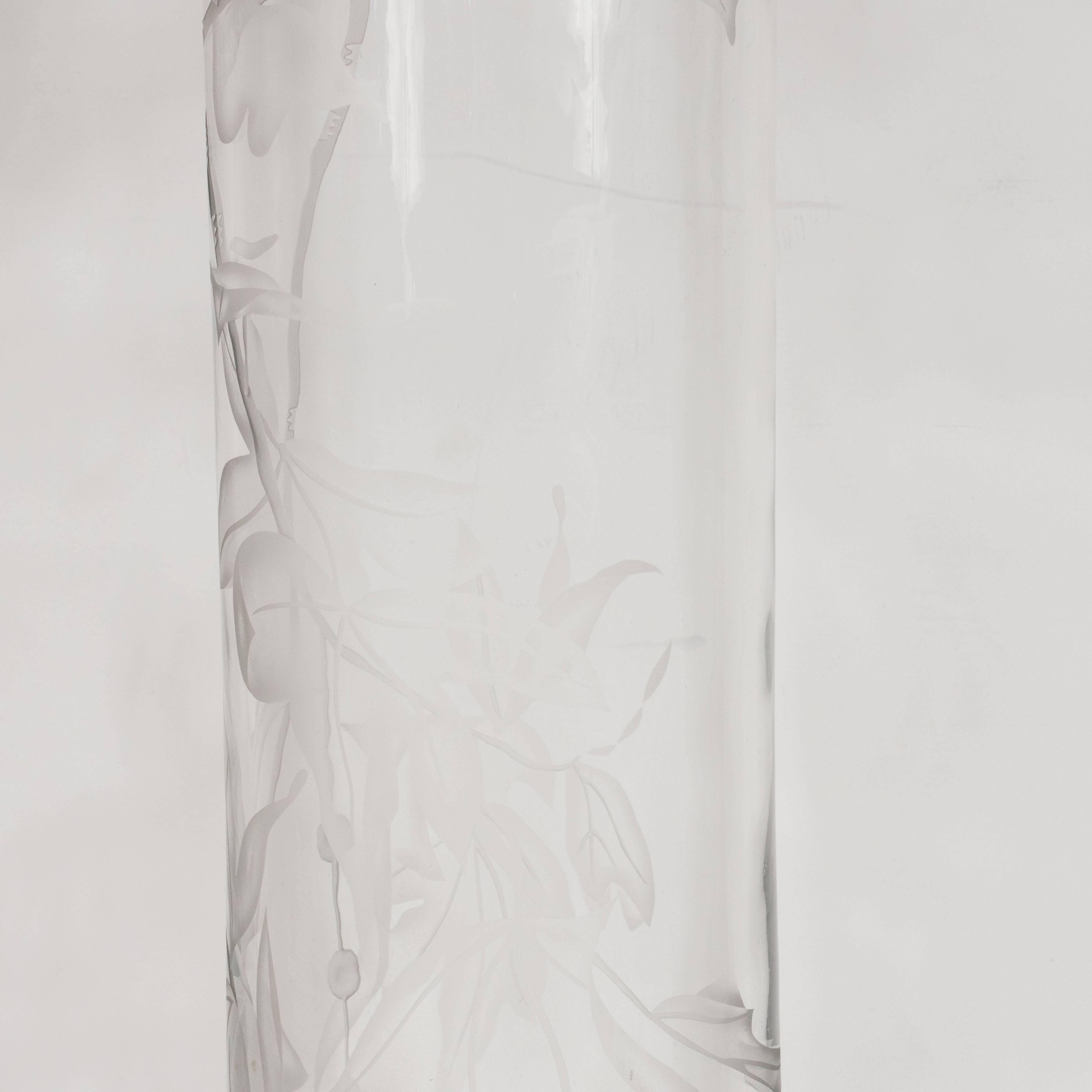 American Art Deco Acid Etched Vase with Maple Leaf Motif by Dorothy Thorpe