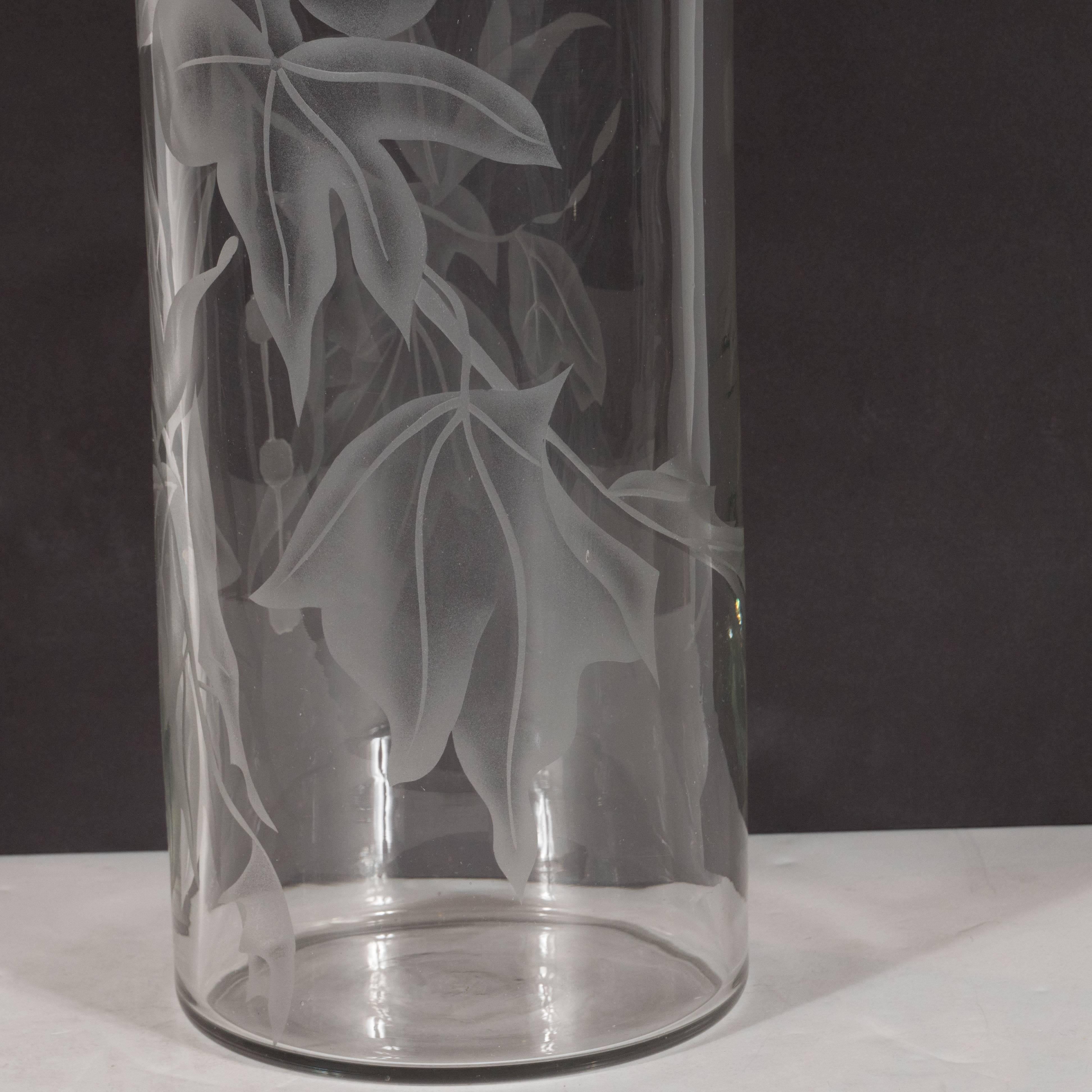Mid-20th Century Art Deco Acid Etched Vase with Maple Leaf Motif by Dorothy Thorpe