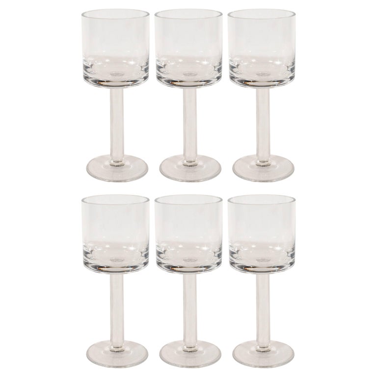 Set of Six Modernist Clear Glass Wine or Water Glasses, Signed Calvin Klein  at 1stDibs