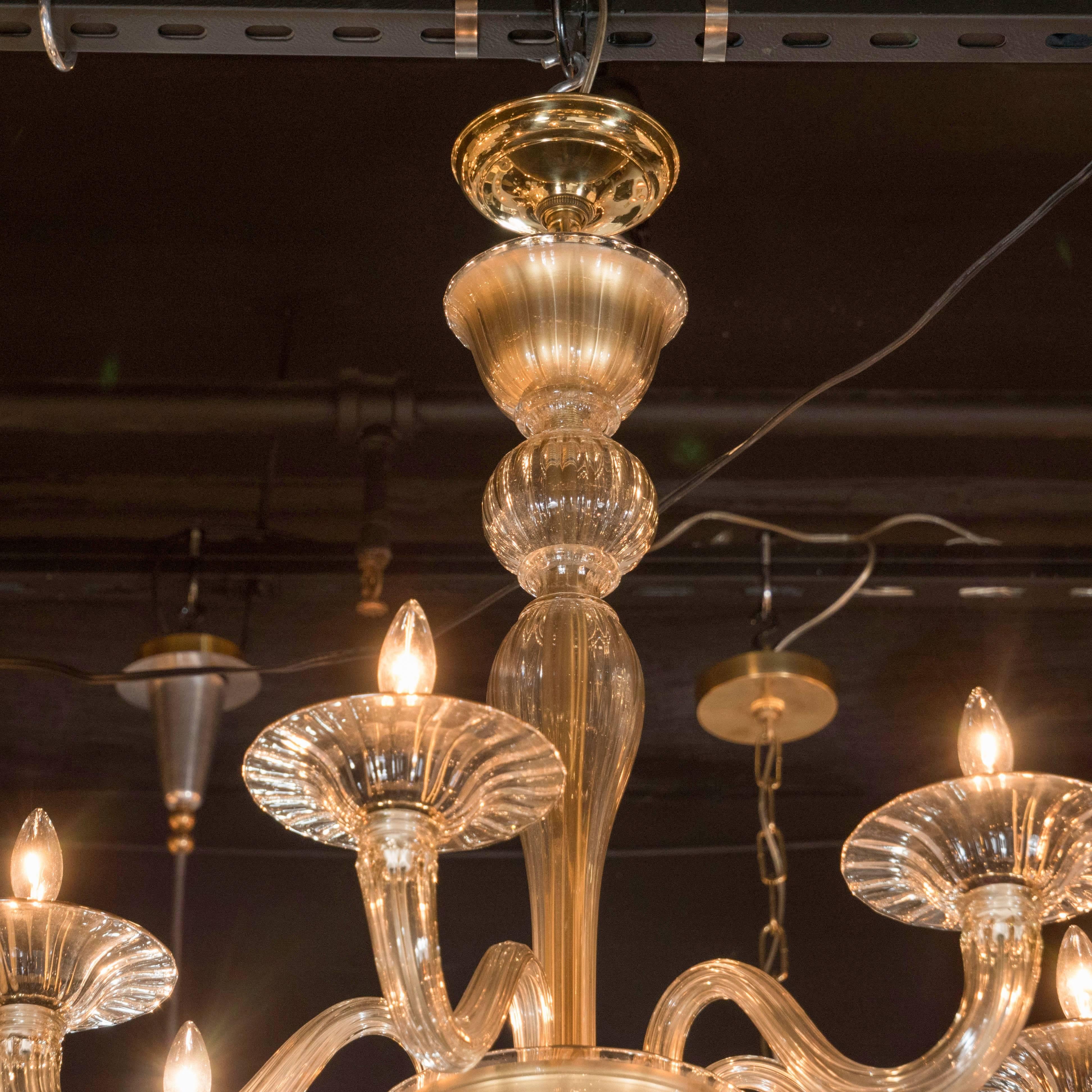 Mid-20th Century Midcentury Murano Eighteen-Arm Champagne Glass Chandelier by Barovier e Toso