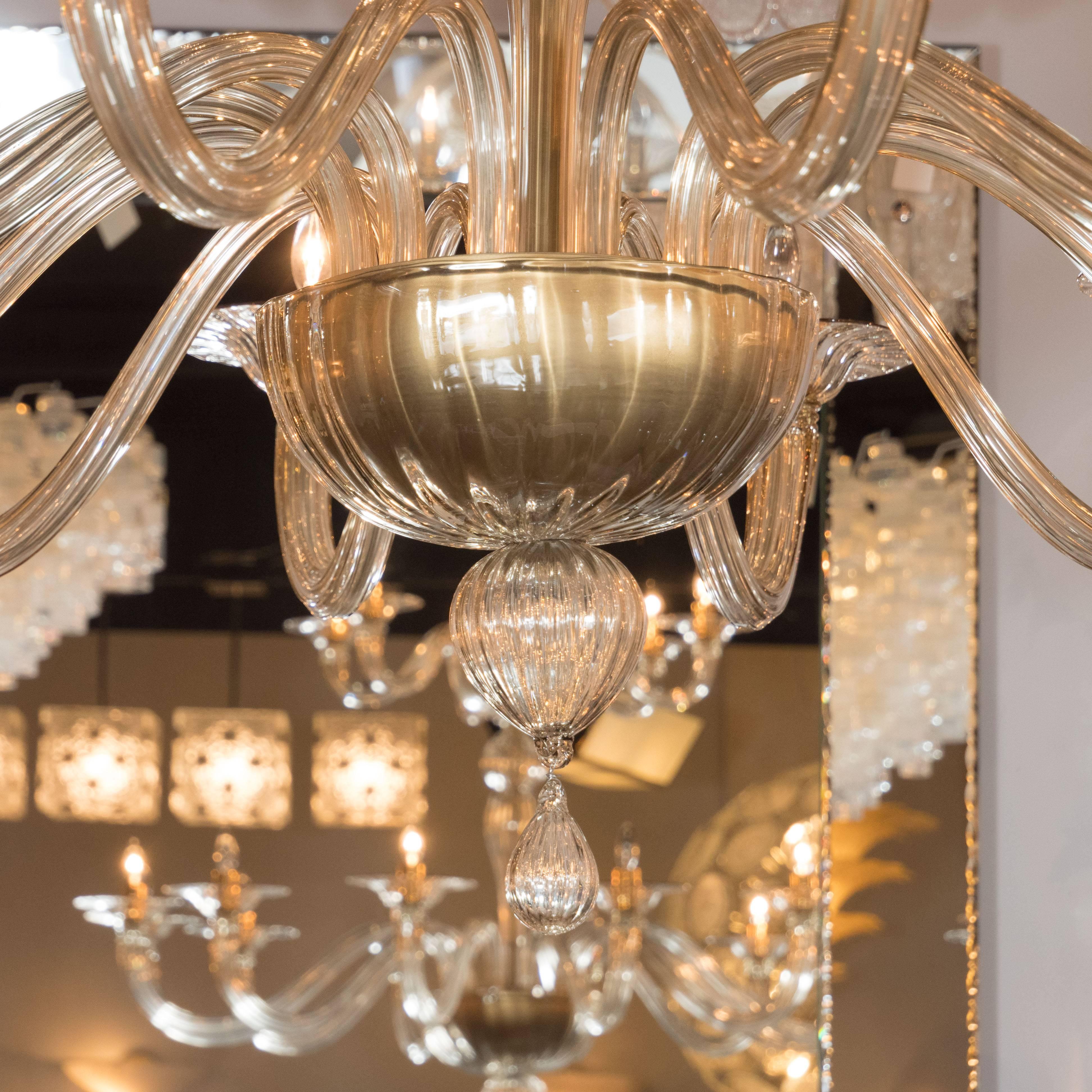Midcentury Murano Eighteen-Arm Champagne Glass Chandelier by Barovier e Toso 1
