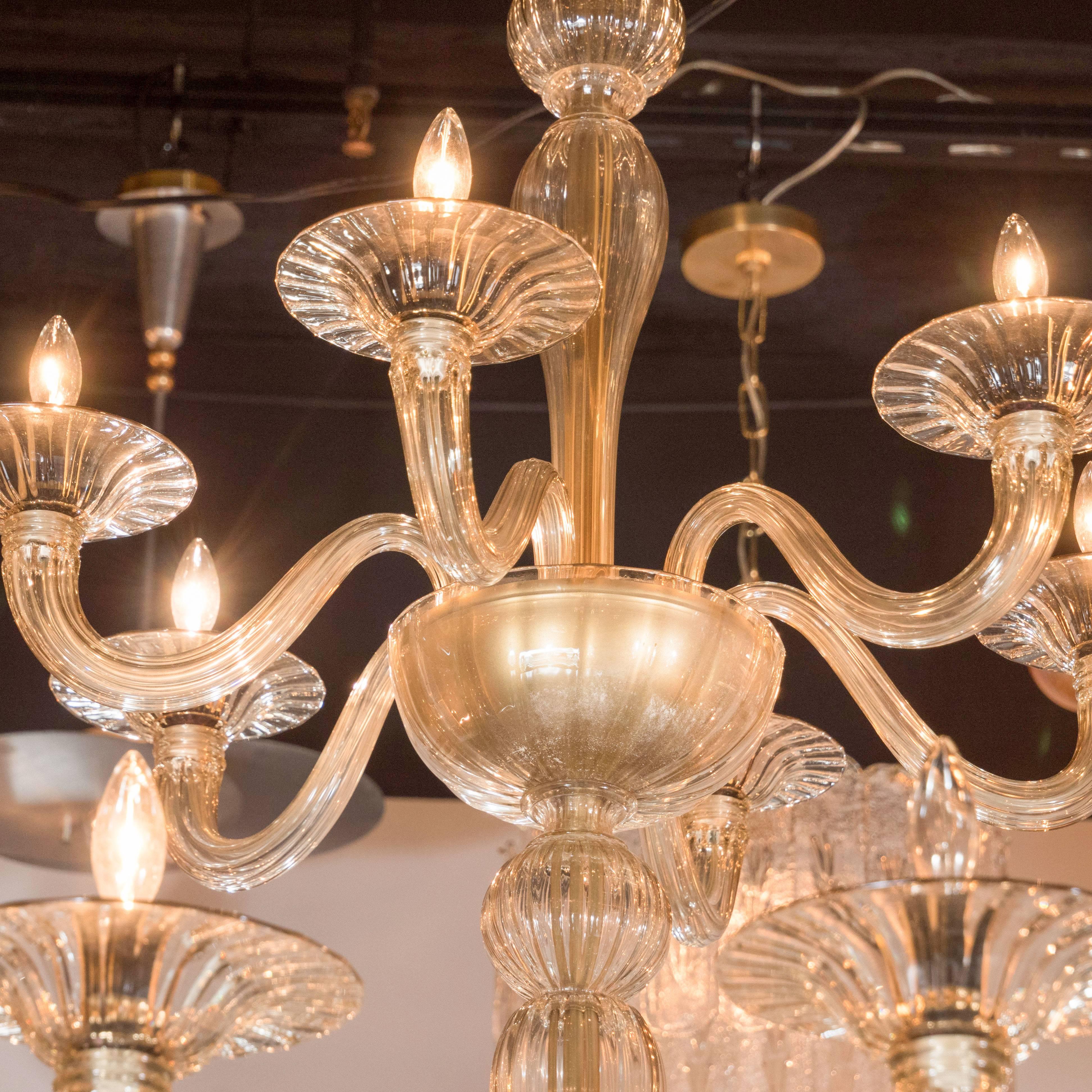 Midcentury Murano Eighteen-Arm Champagne Glass Chandelier by Barovier e Toso In Excellent Condition In New York, NY