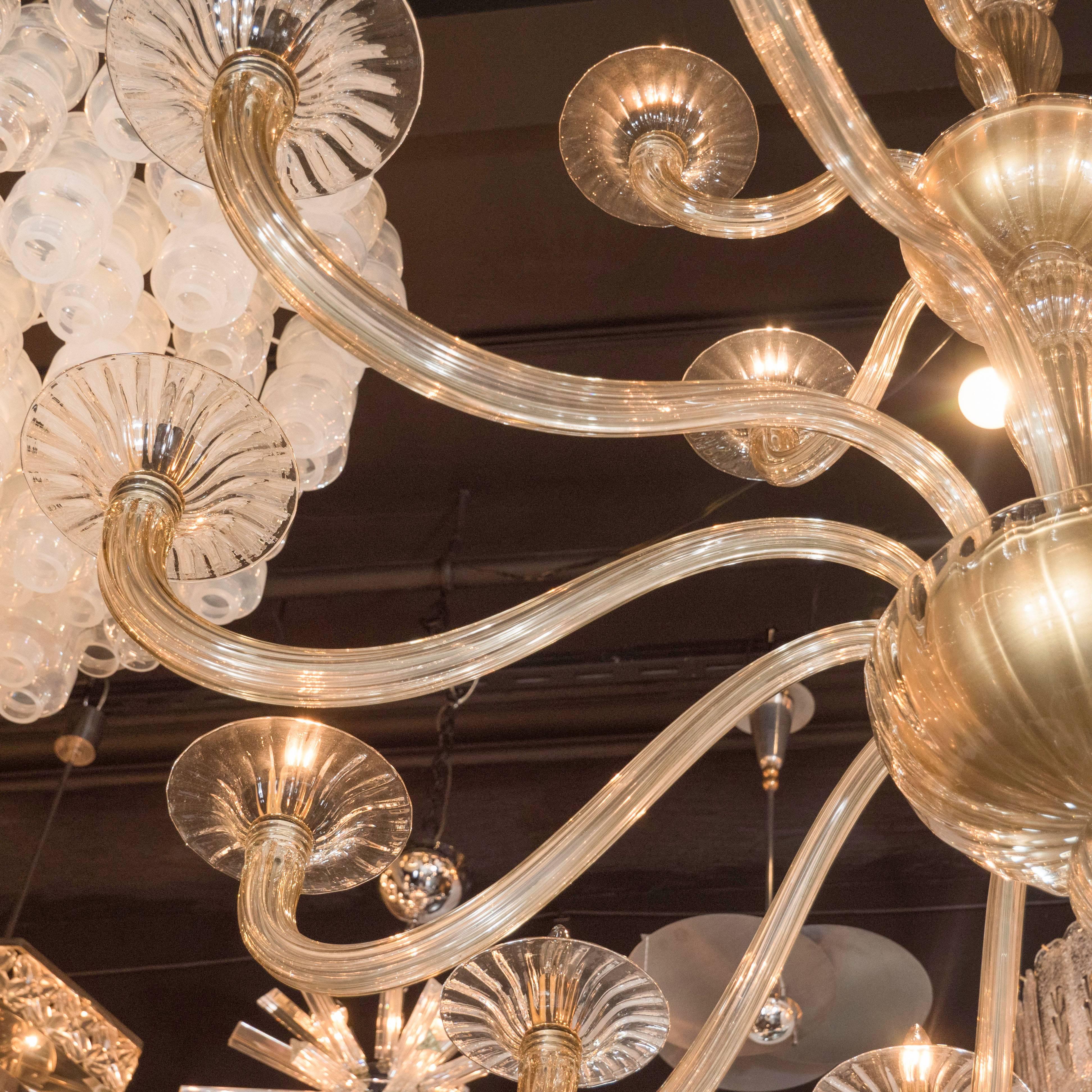 Midcentury Murano Eighteen-Arm Champagne Glass Chandelier by Barovier e Toso 2