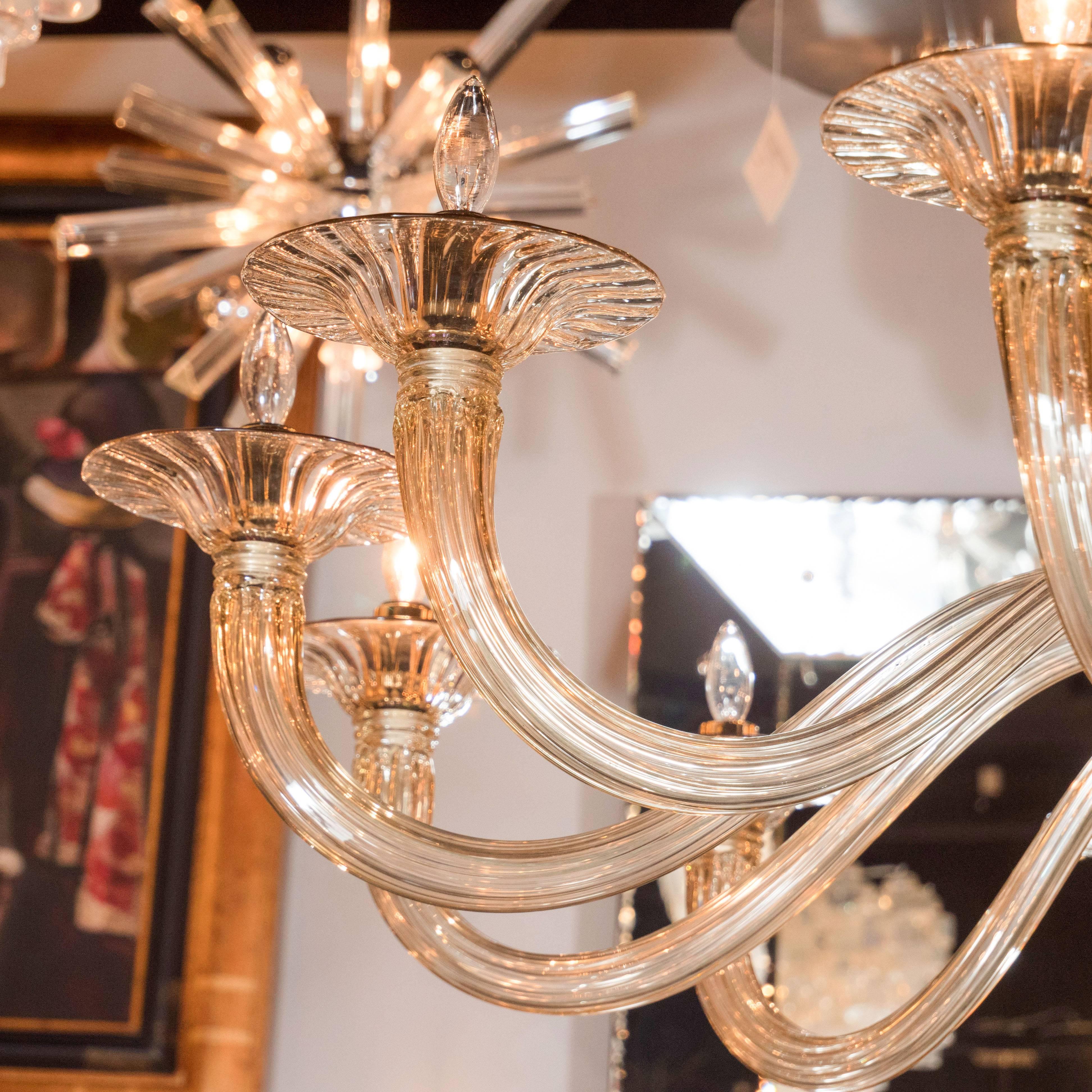 Italian Midcentury Murano Eighteen-Arm Champagne Glass Chandelier by Barovier e Toso