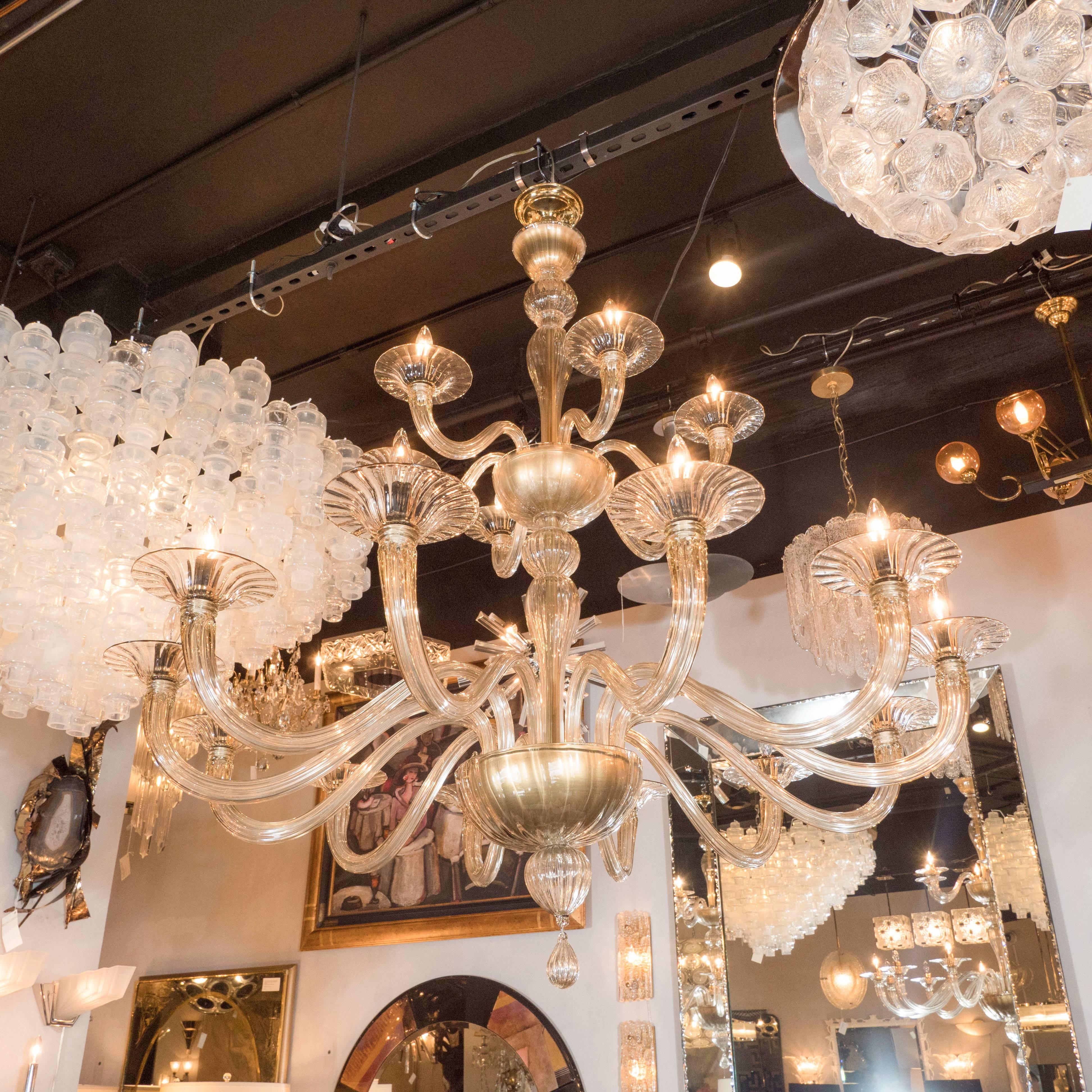 Mid-Century Modern Midcentury Murano Eighteen-Arm Champagne Glass Chandelier by Barovier e Toso