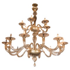 Midcentury Murano Eighteen-Arm Champagne Glass Chandelier by Barovier e Toso