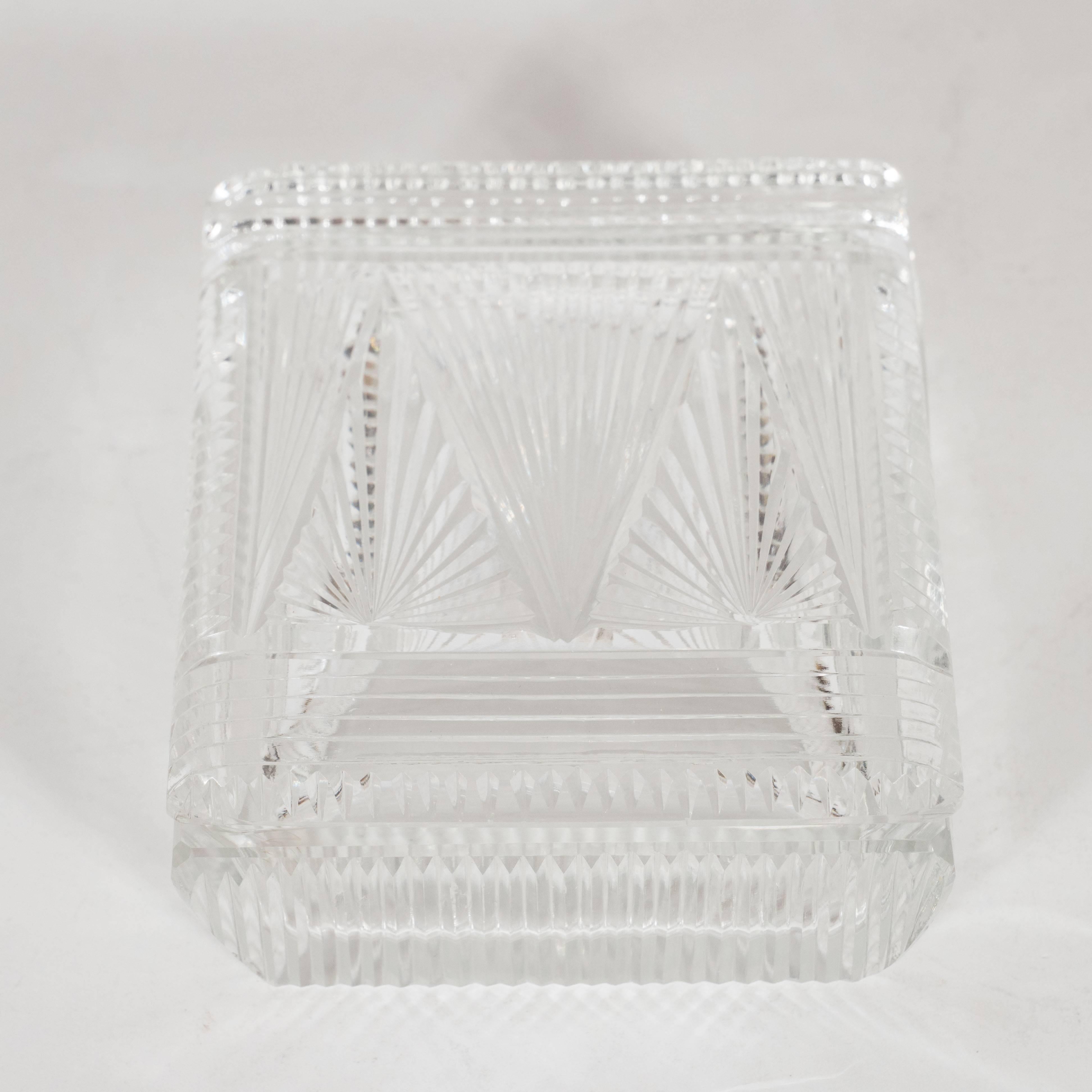 Art Deco Czech Skyscraper Style Clear Glass Box with Rectilinear Beveled Designs 4