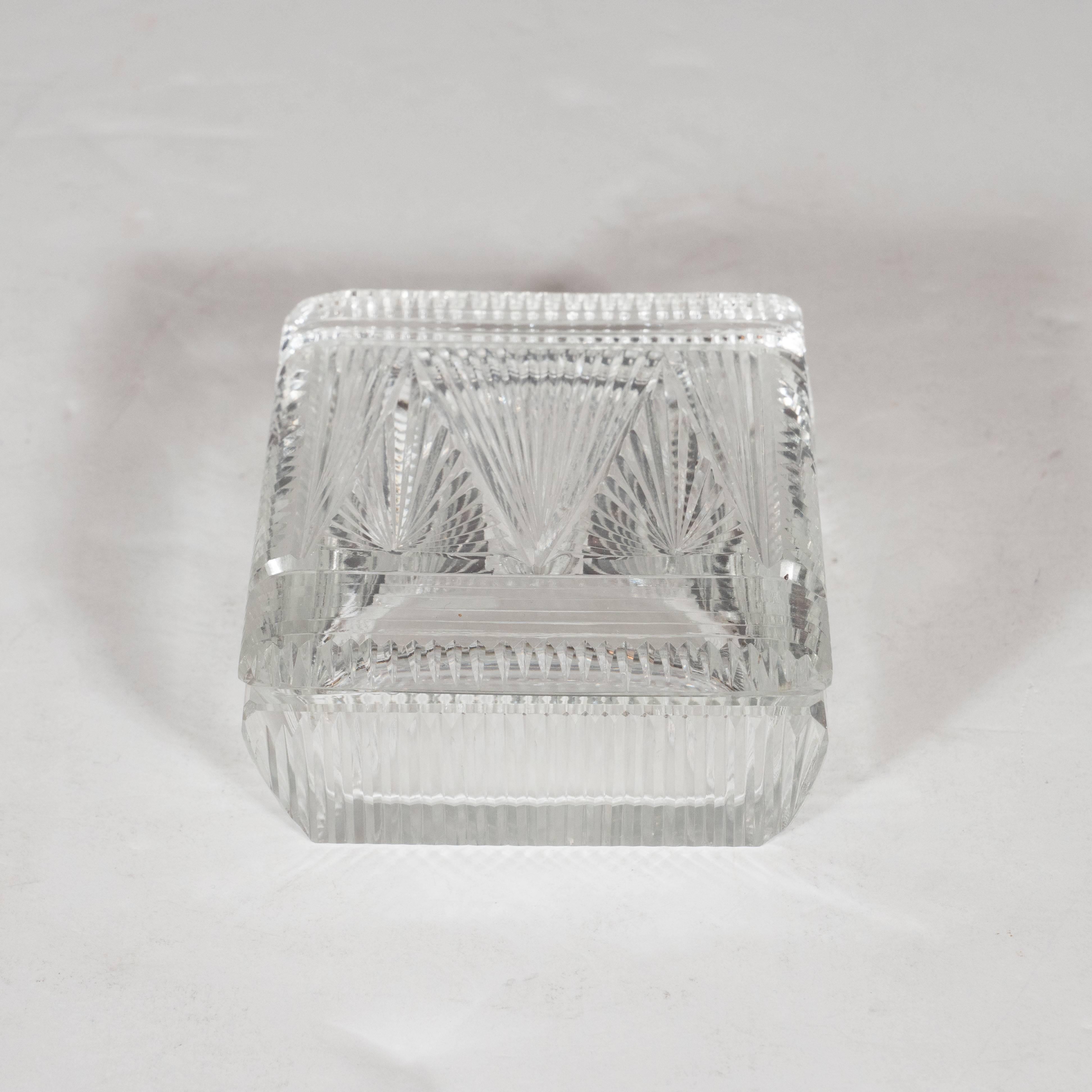 Art Deco Czech Skyscraper Style Clear Glass Box with Rectilinear Beveled Designs 1