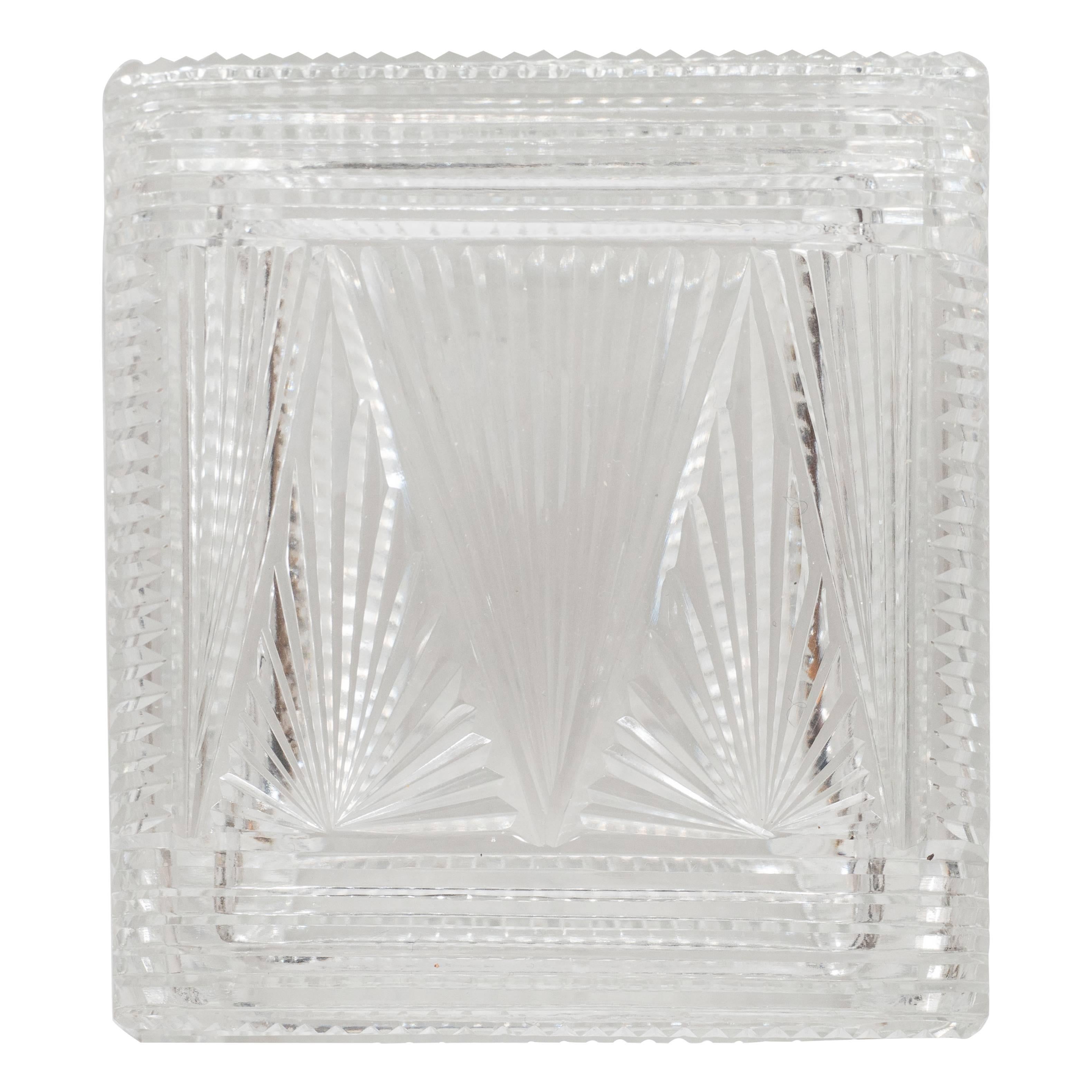 Art Deco Czech Skyscraper Style Clear Glass Box with Rectilinear Beveled Designs In Excellent Condition In New York, NY