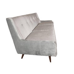 Mid-Century Modern Button Back Sofa with Tapered Hand Rubbed Walnut Legs
