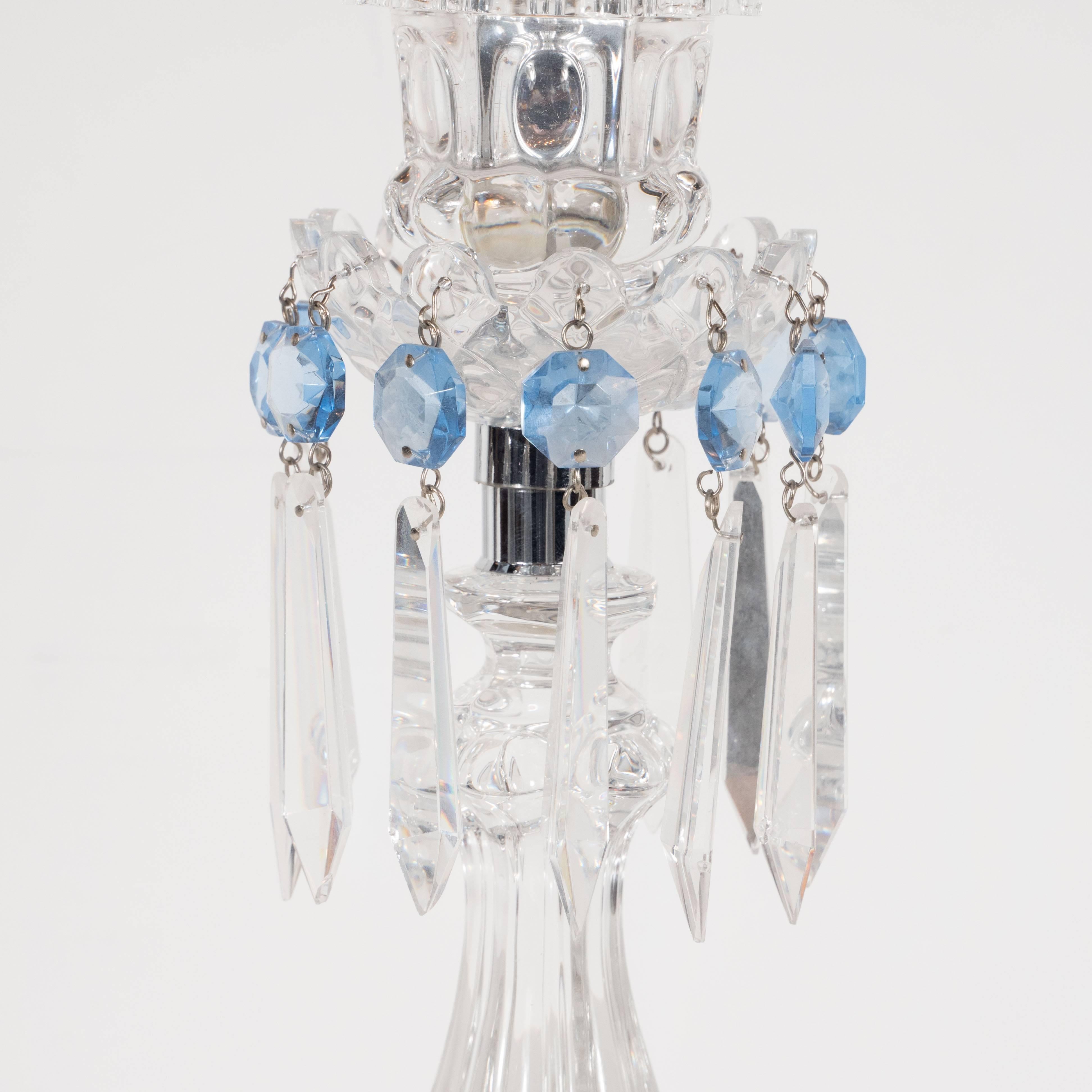 Columnar Crystal Girandoles in Translucent & Pale Sapphire Glass by Baccarat 1