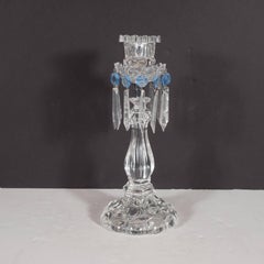 Columnar Crystal Girandoles in Translucent & Pale Sapphire Glass by Baccarat