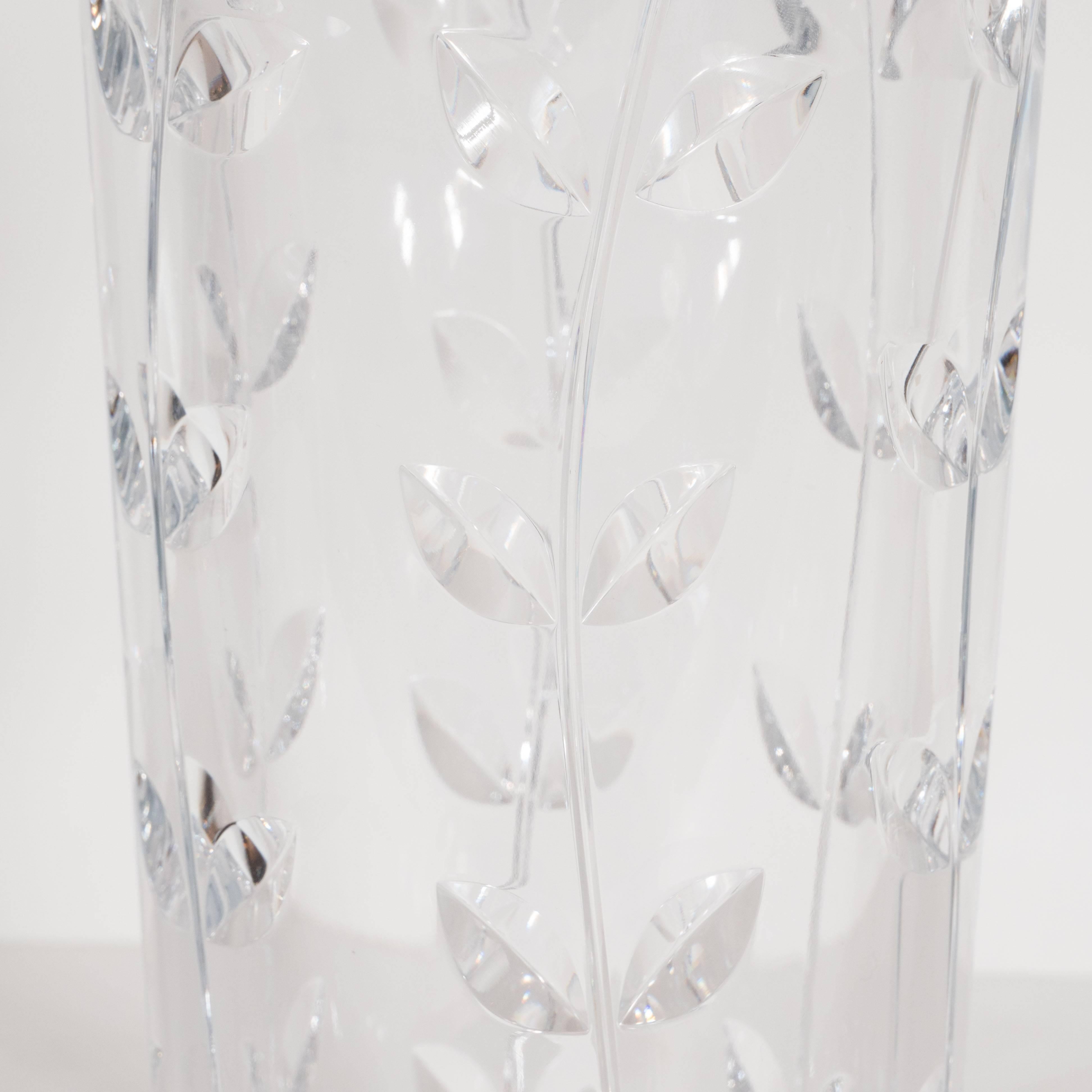 20th Century Large Modernist Crystal Vase with Incised Foliate Patterns by Tiffany & Co.