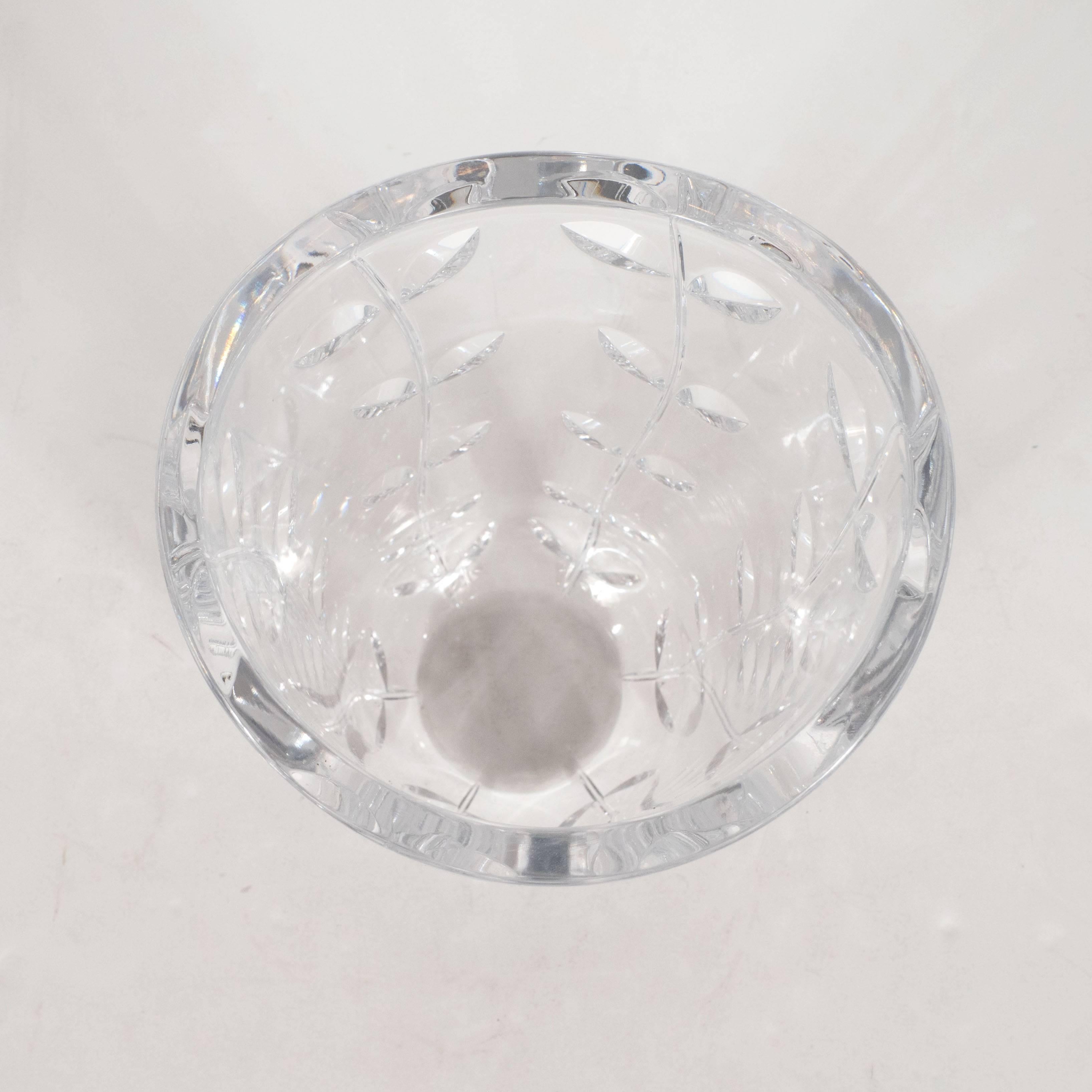 American Large Modernist Crystal Vase with Incised Foliate Patterns by Tiffany & Co.