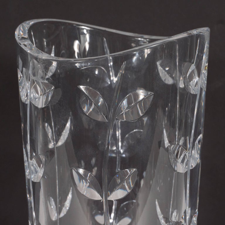 Large Modernist Crystal Vase with Incised Foliate Patterns by Tiffany and Co. at 1stDibs