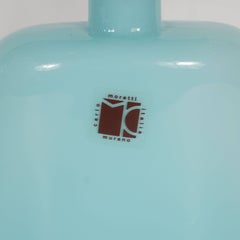 Carlo Moretti Murano Turquoise Milk Glass Decanters with Black Spade Tops