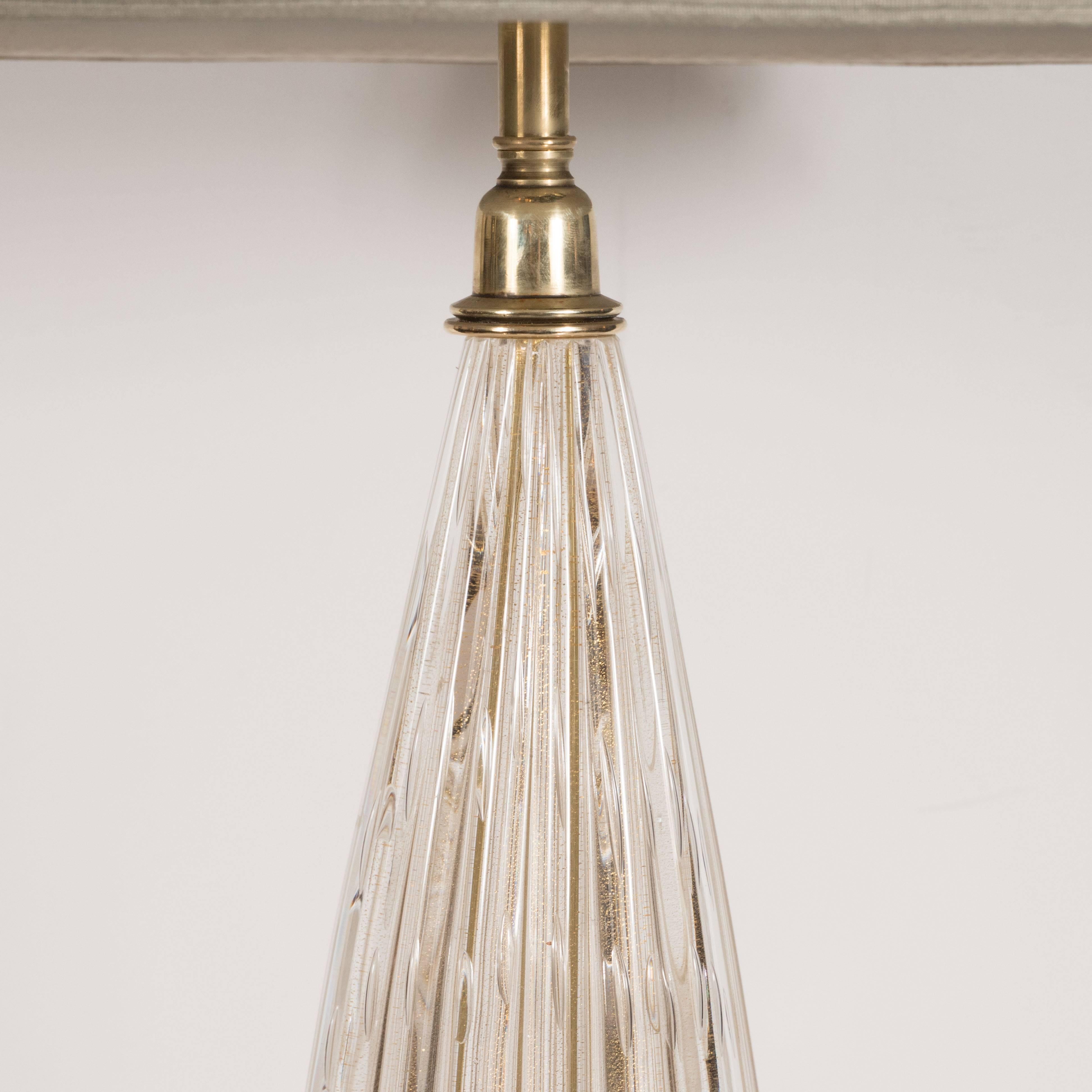 Modernistische mundgeblasene Murano-Tischlampen aus Glas und Messing, 24-karätige Goldflecken (Italienisch) im Angebot