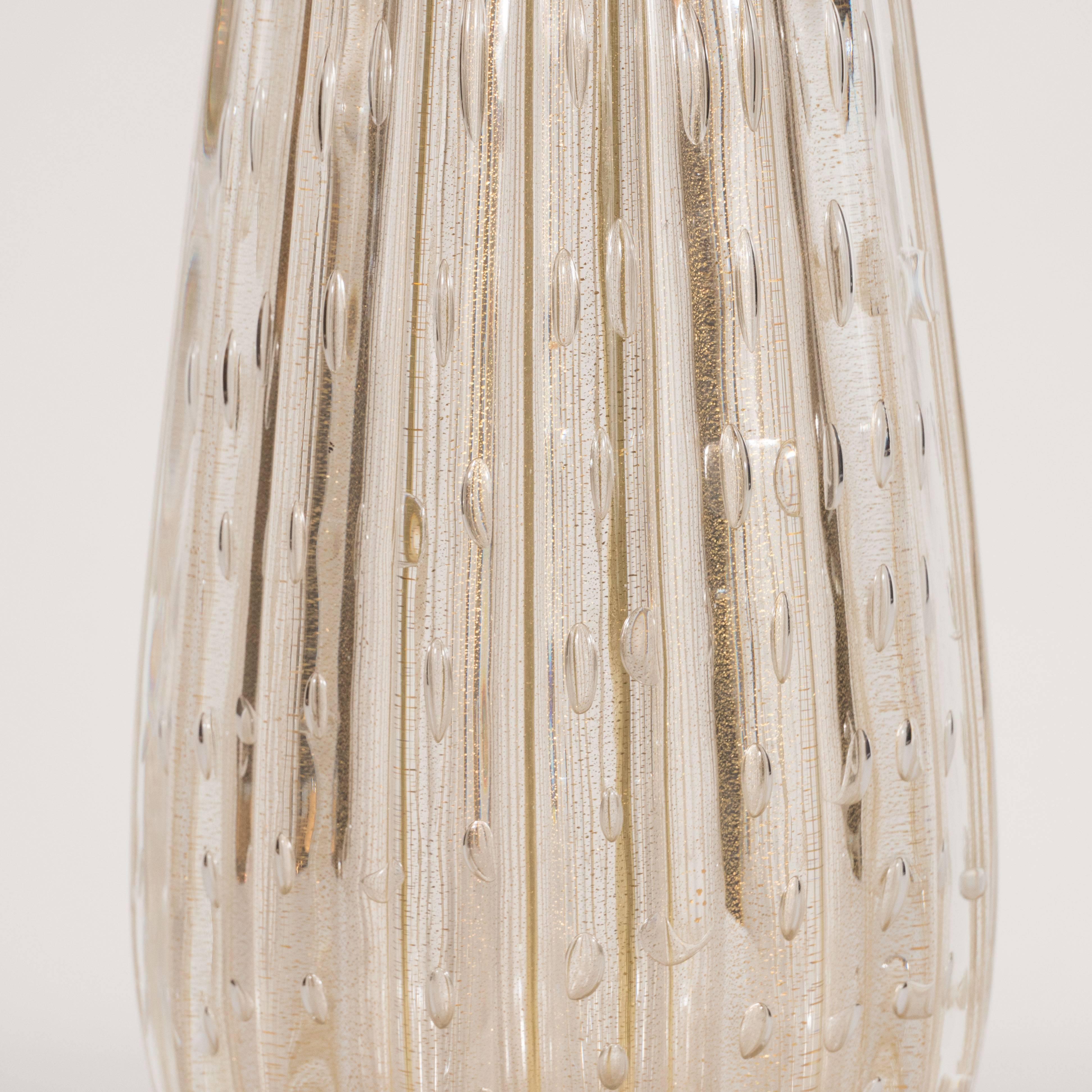 Modernist Handblown Murano Table Lamps in Glass and Brass, 24-karat Gold Flecks For Sale 1