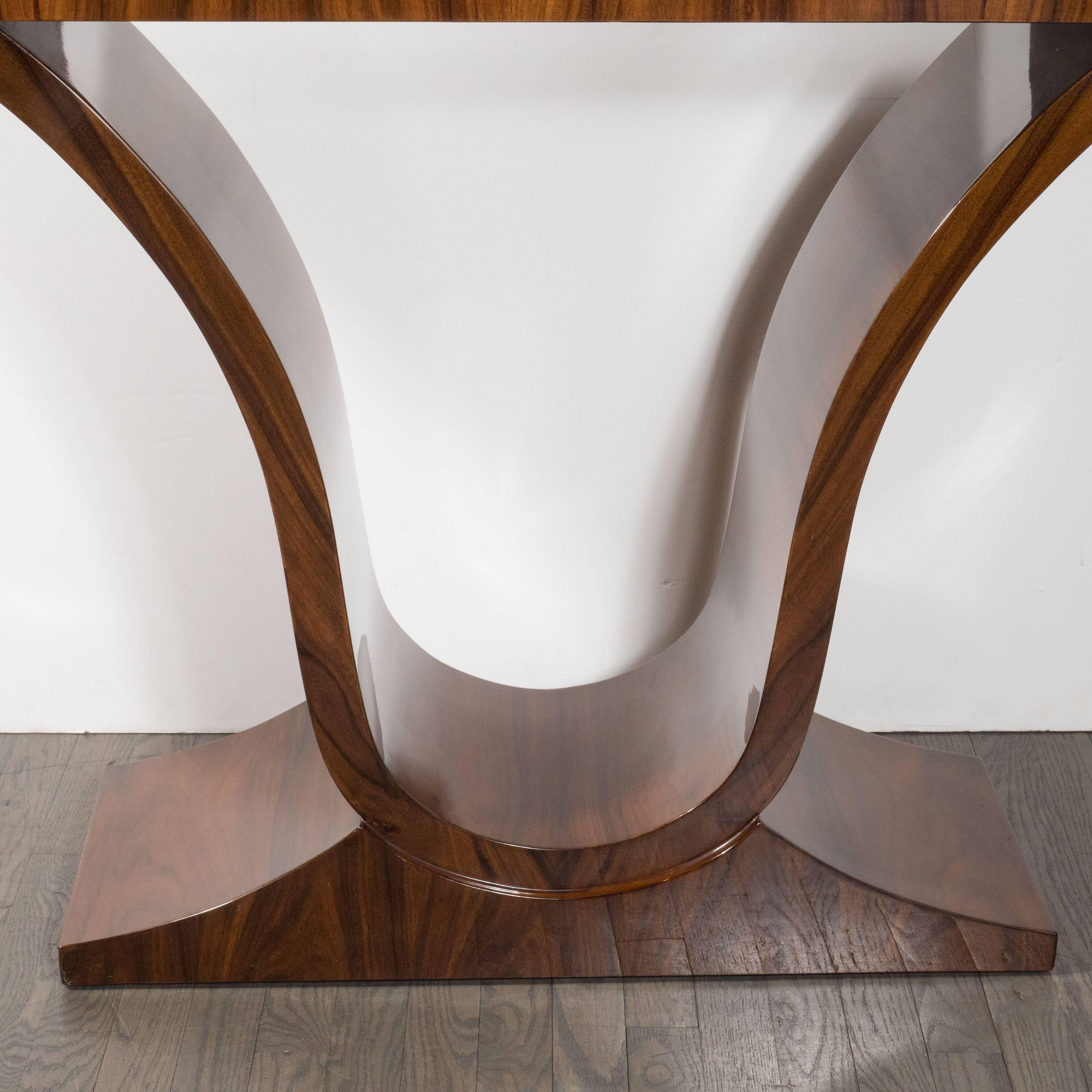 French Art Deco Bookmatched Walnut Urn Form Console Table 4