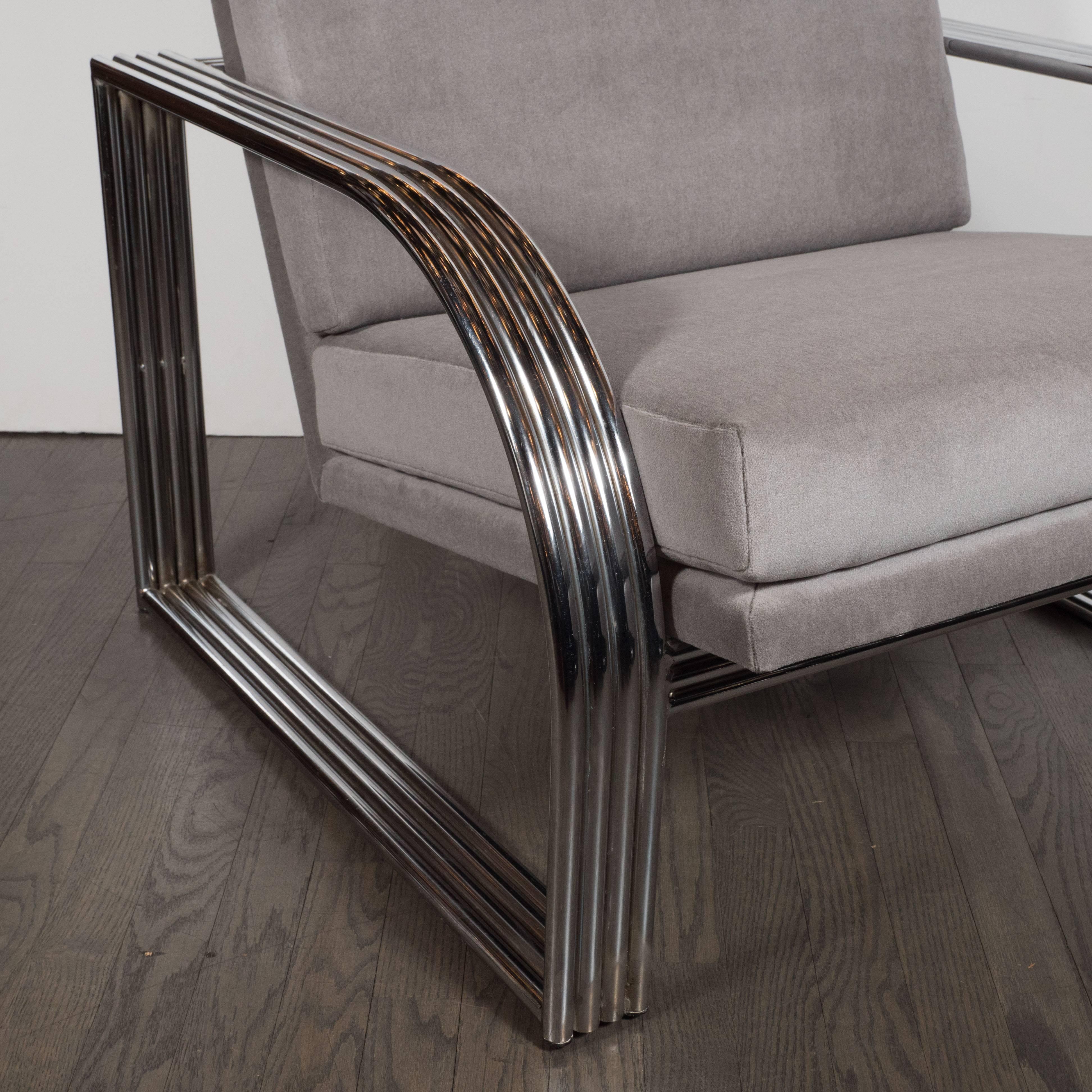 Art Deco Revival Chrome and Platinum Velvet Club Chair in Jay Spectre Manner 1