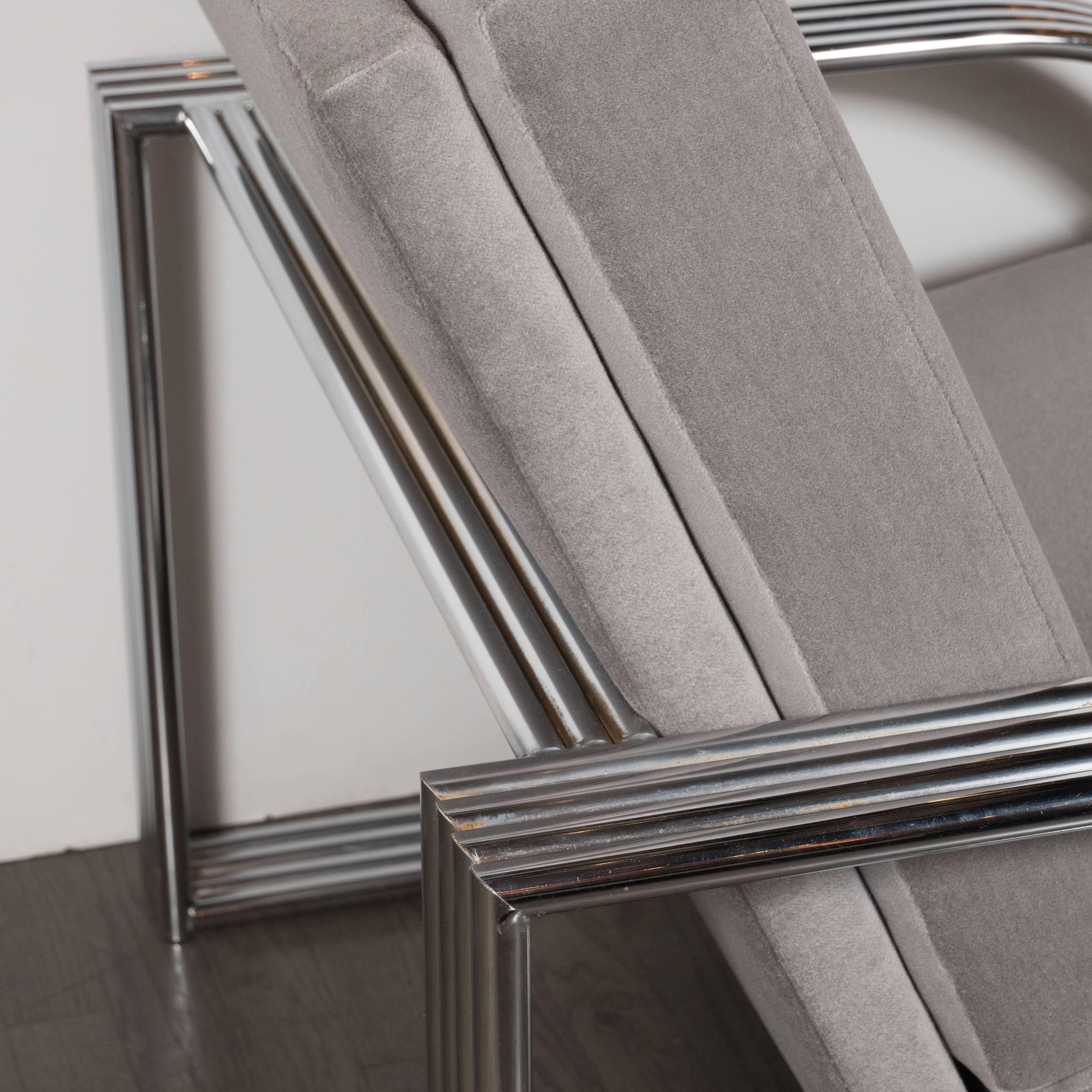 Art Deco Revival Chrome and Platinum Velvet Club Chair in Jay Spectre Manner 3