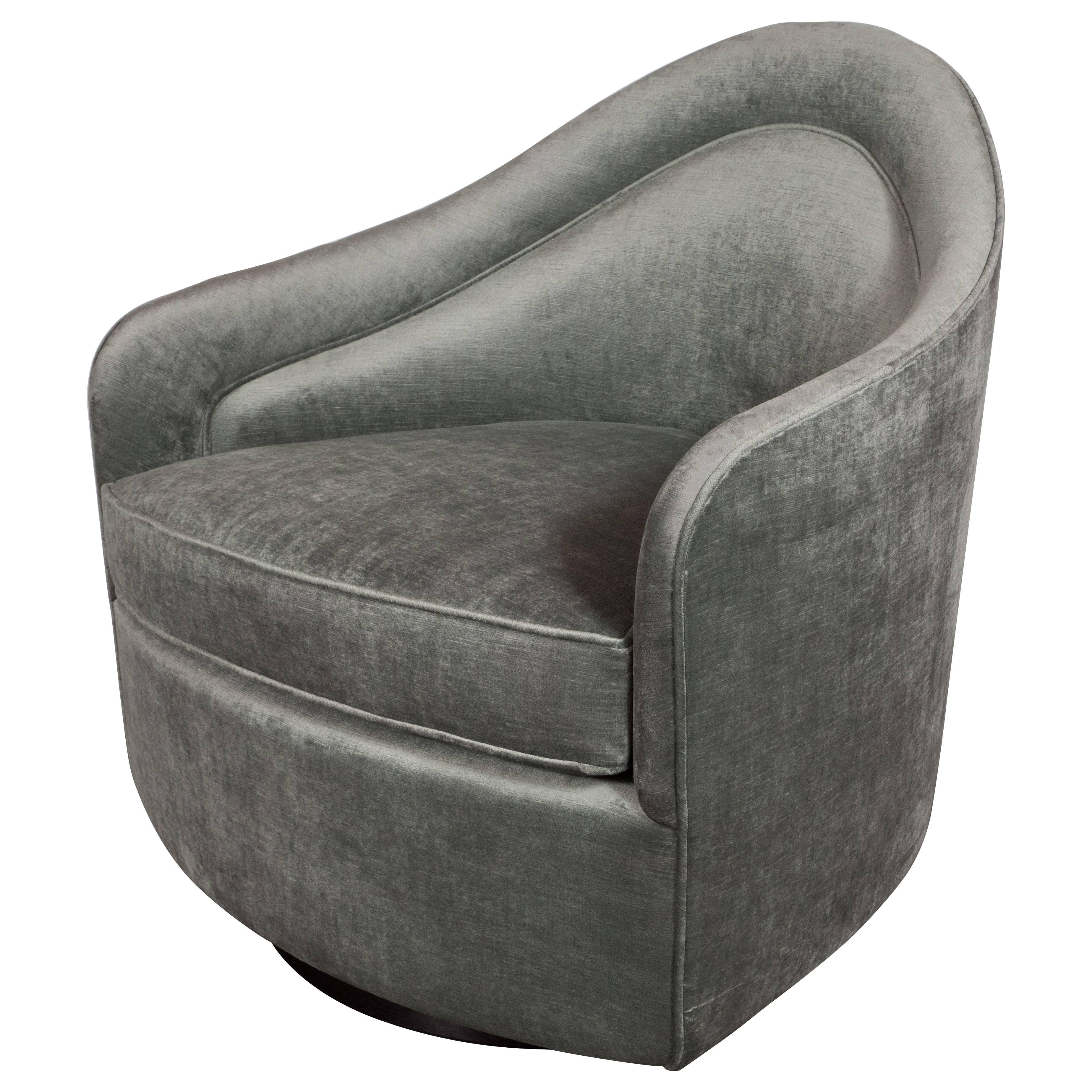 Mid-Century Modern Swivel Chair in Smoked Platinum Velvet by Milo Baughman