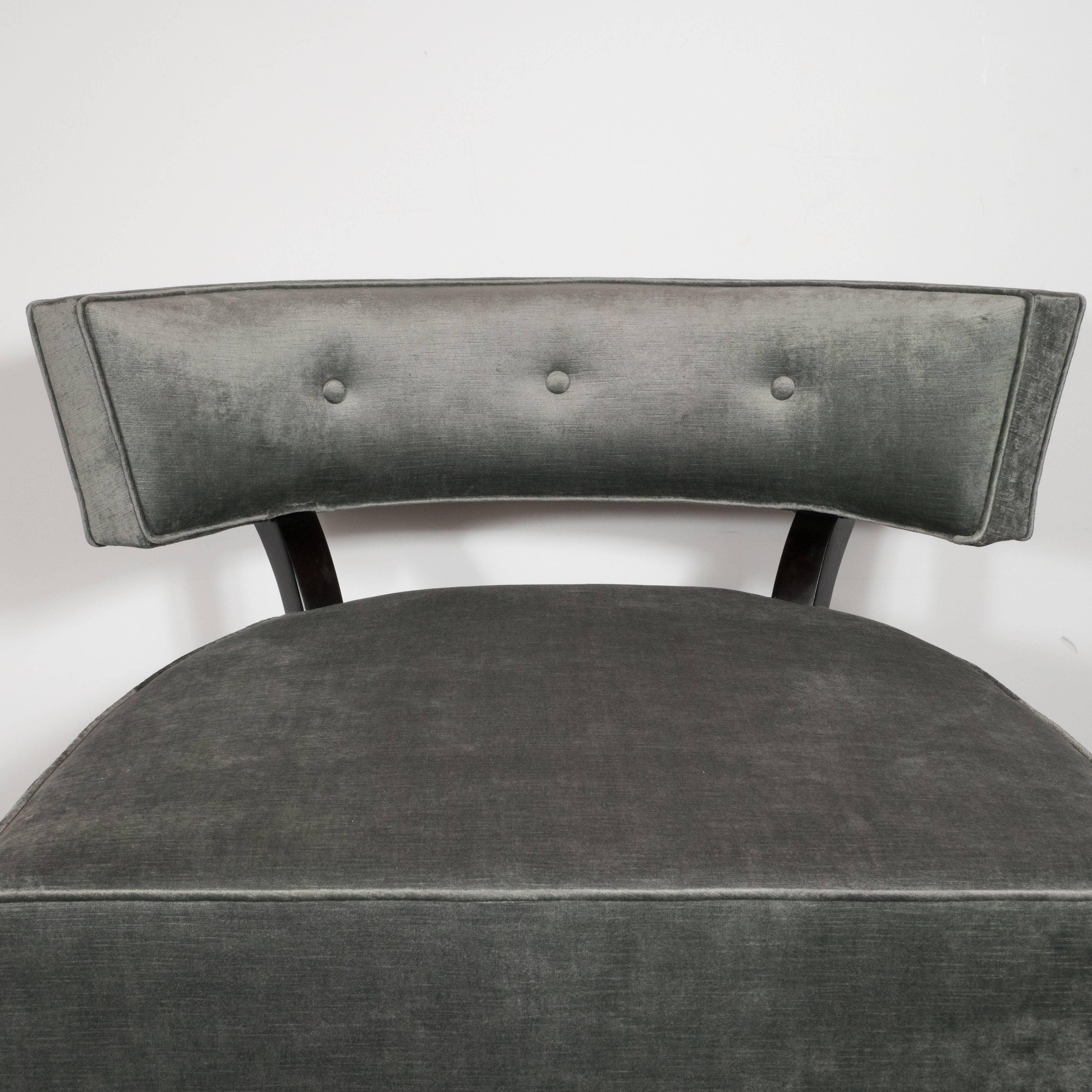 American Pair of Mid-Century Modern Klismos Slipper Chairs in Sage Velvet by Billy Haines