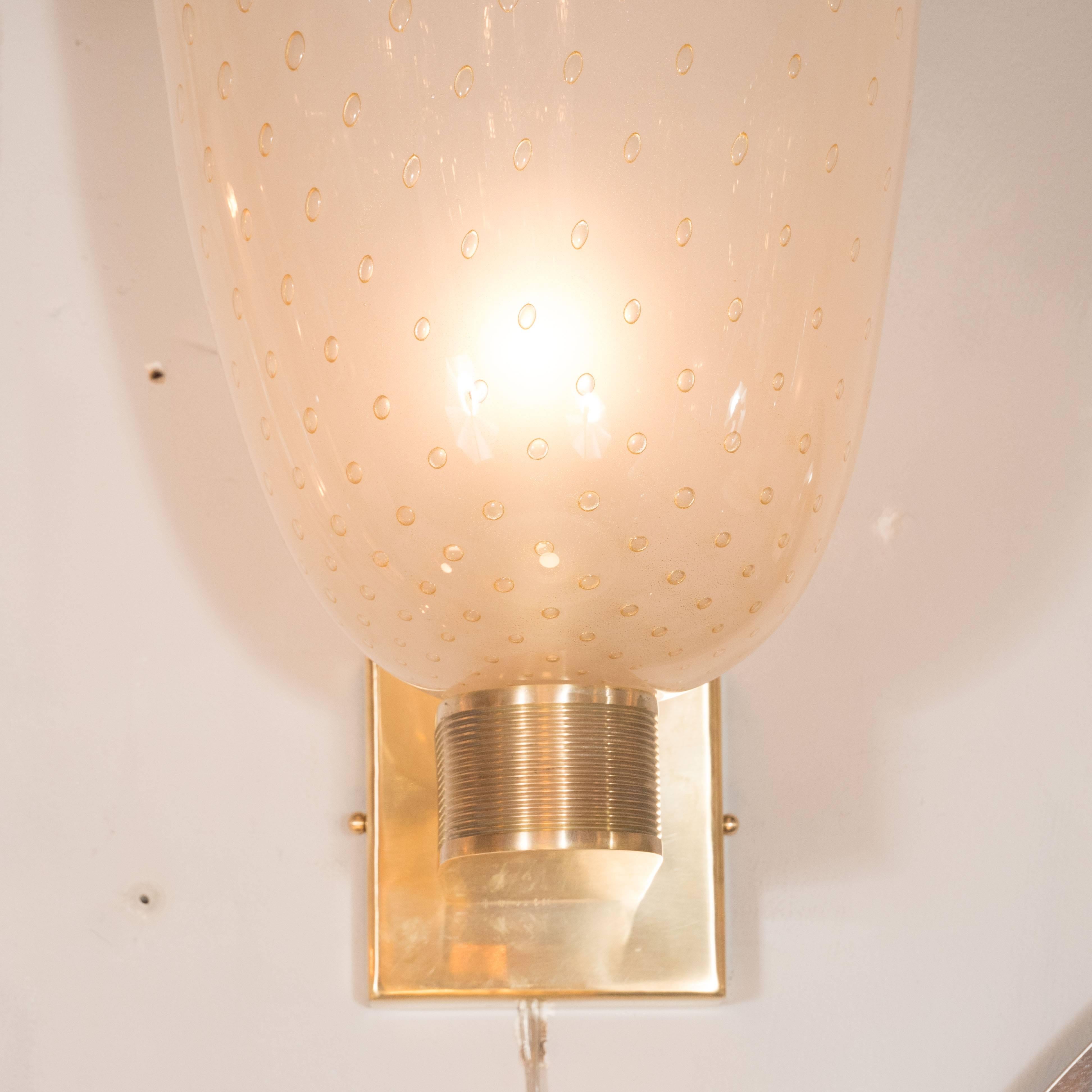 Midcentury Brass, 24-Karat Gold and Murano Glass Sconces by Barovier e Toso In Excellent Condition In New York, NY