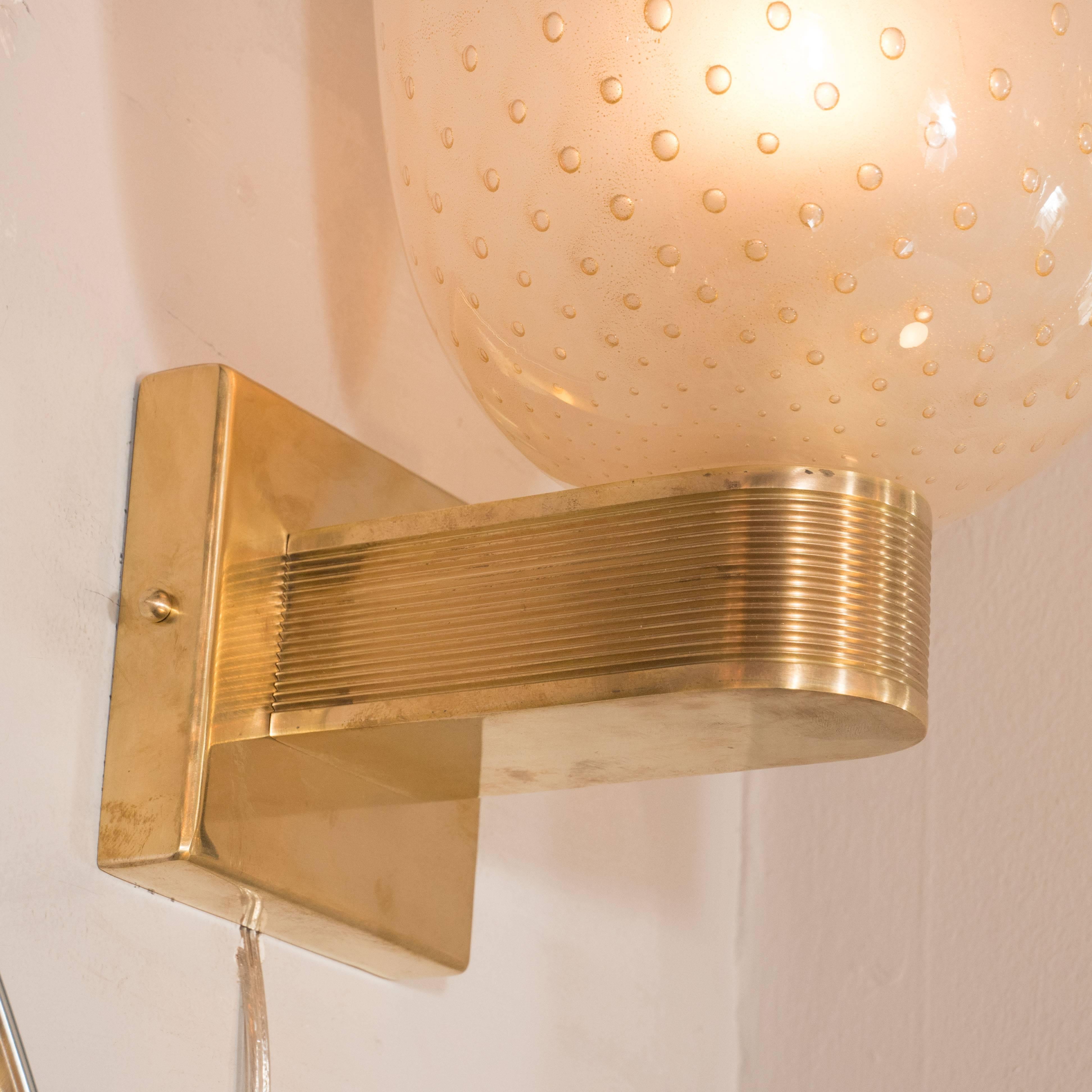 20th Century Midcentury Brass, 24-Karat Gold and Murano Glass Sconces by Barovier e Toso