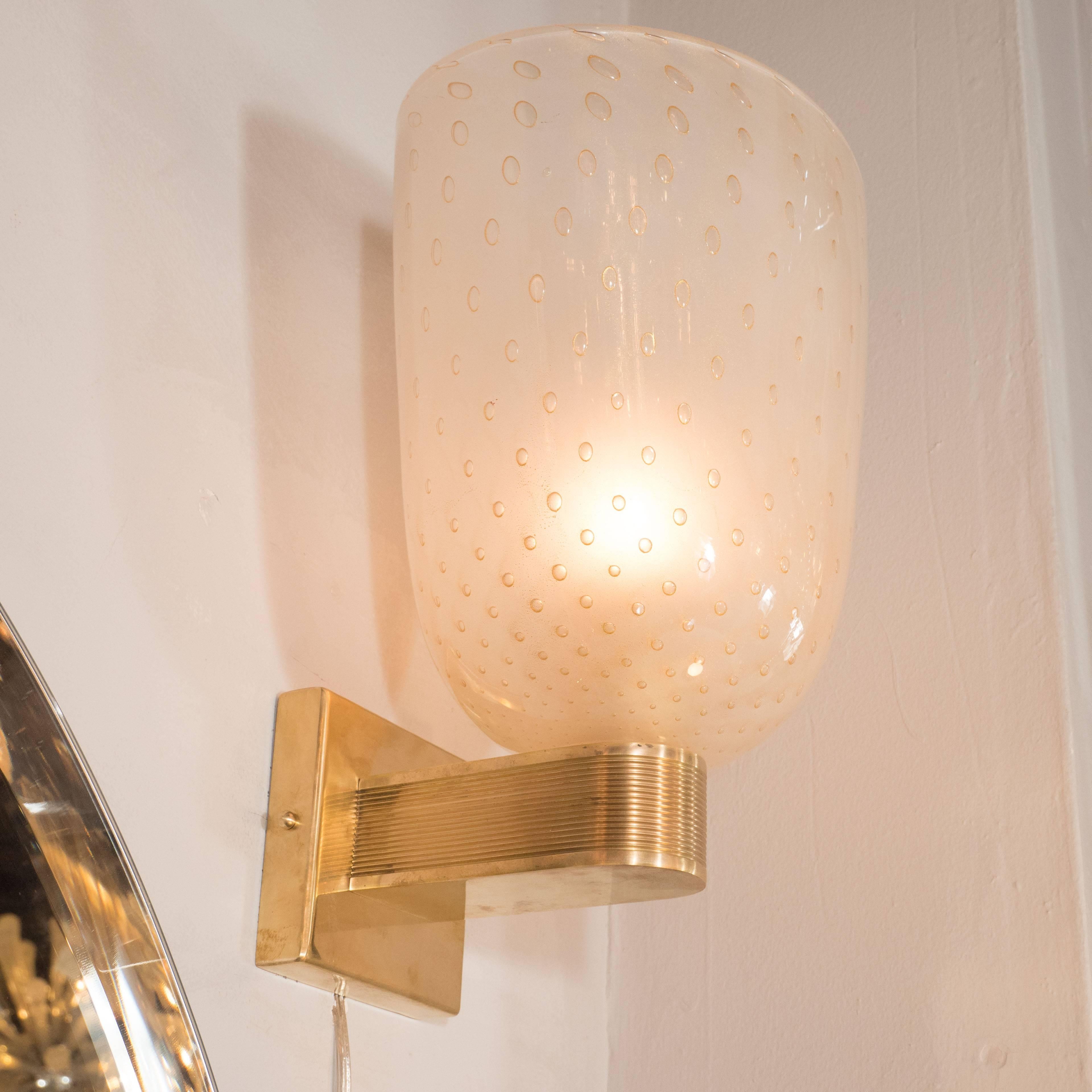 Mid-Century Modern Midcentury Brass, 24-Karat Gold and Murano Glass Sconces by Barovier e Toso