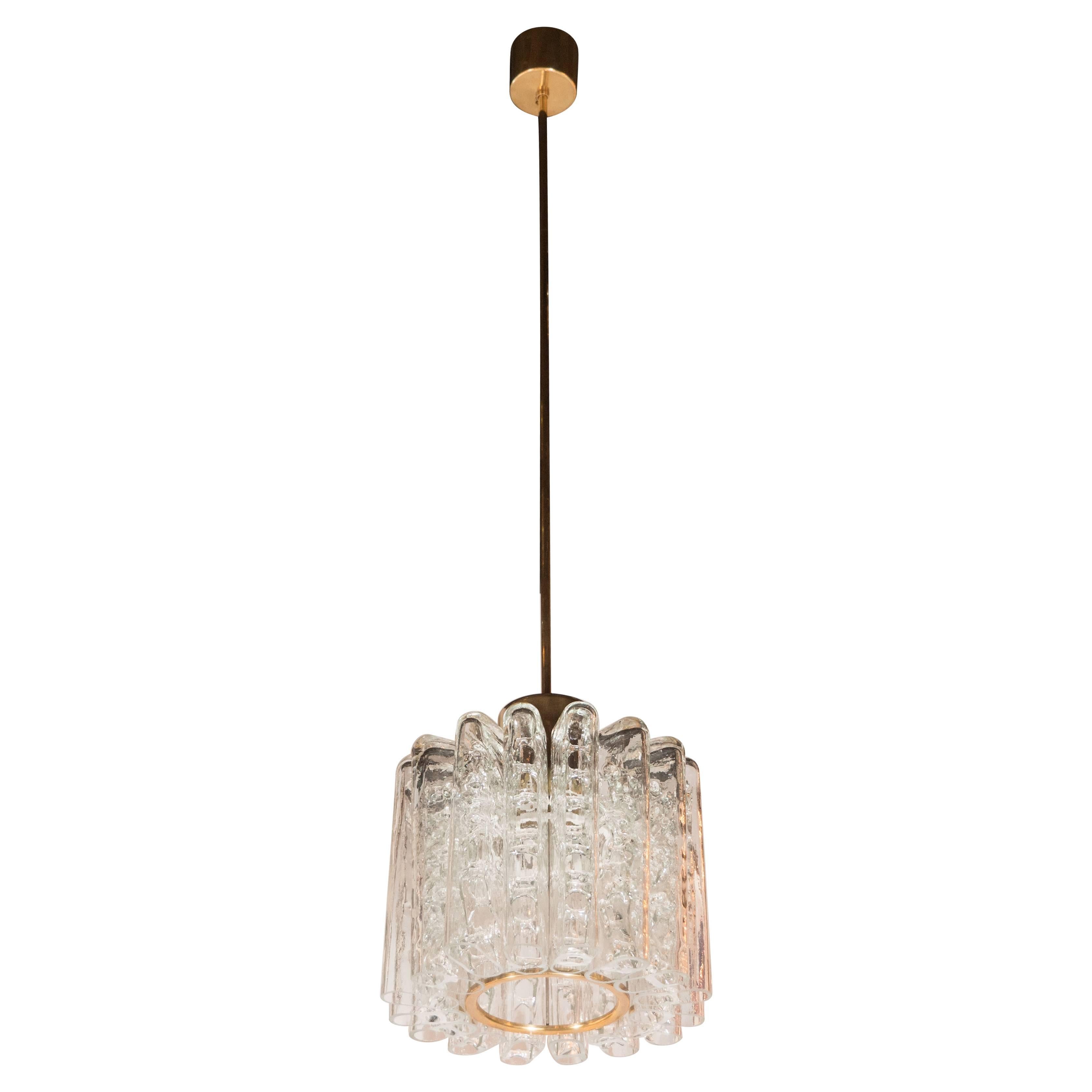 Mid-Century Modern Brass and Ice Glass Chandelier by J.T. Kalmar