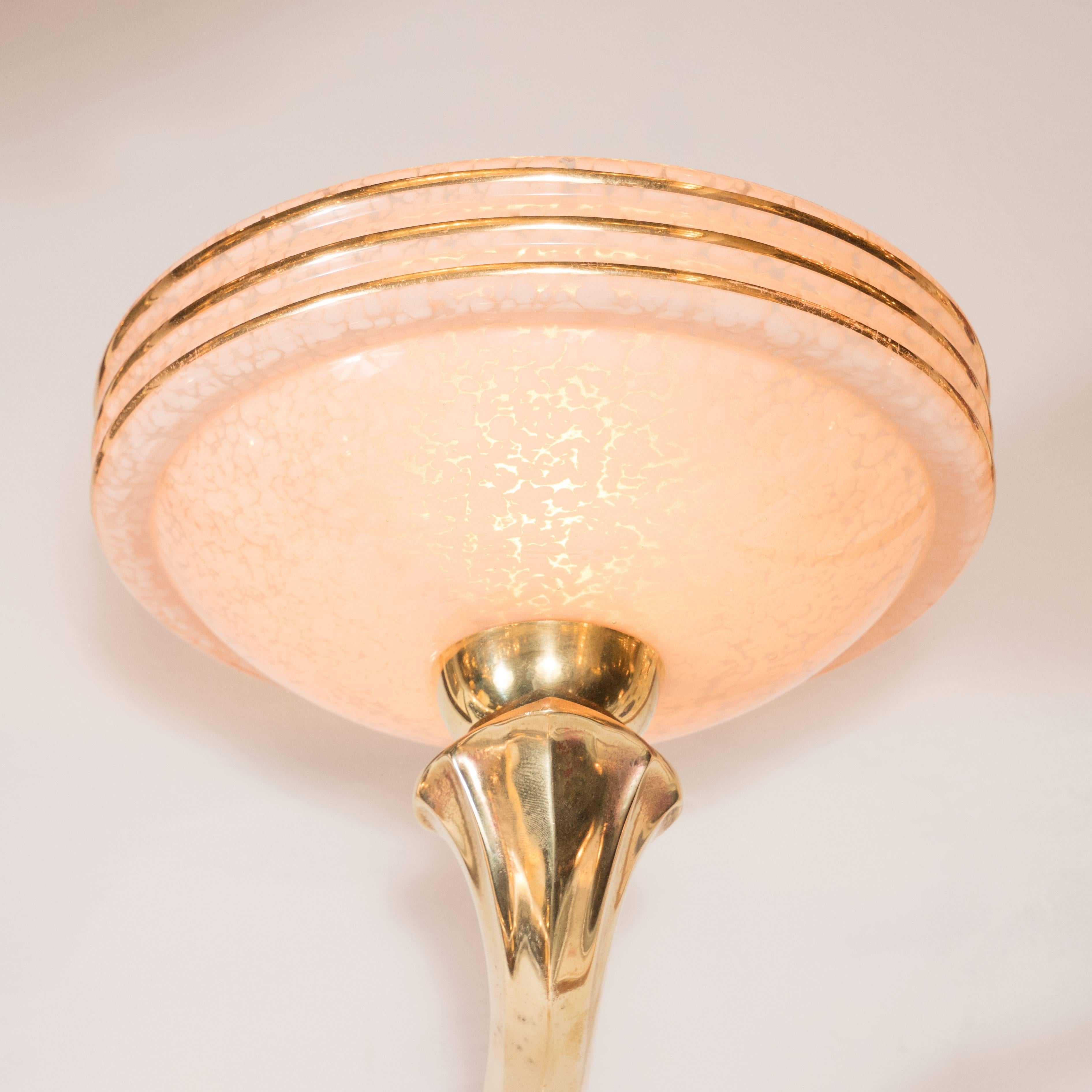 Art Deco Handblown Mottled Citrine Murano Glass Sconces and Brass Sconces In Excellent Condition In New York, NY