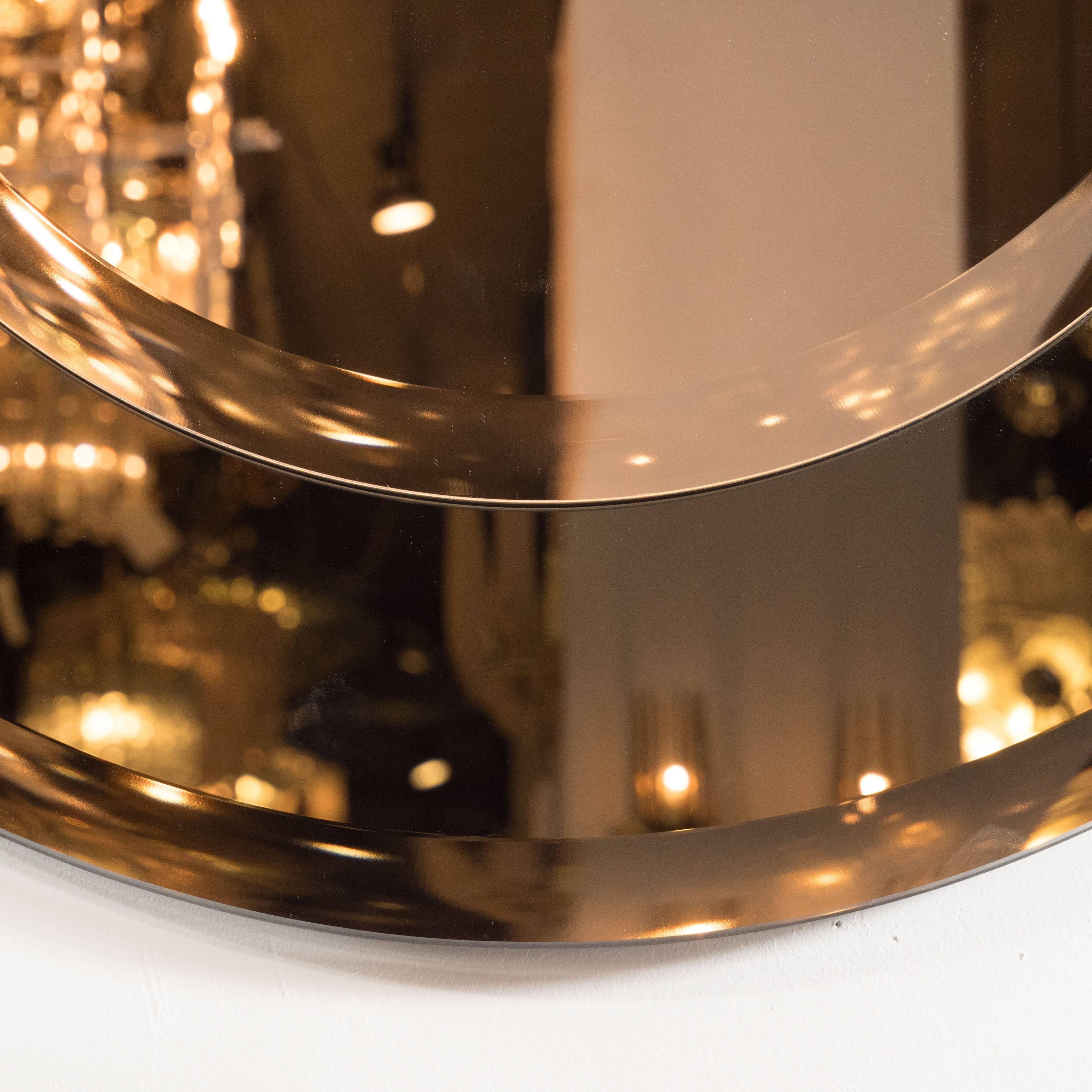 American Modernist Smoked and Beveled Circular Mirror in the Manner of Karl Springer
